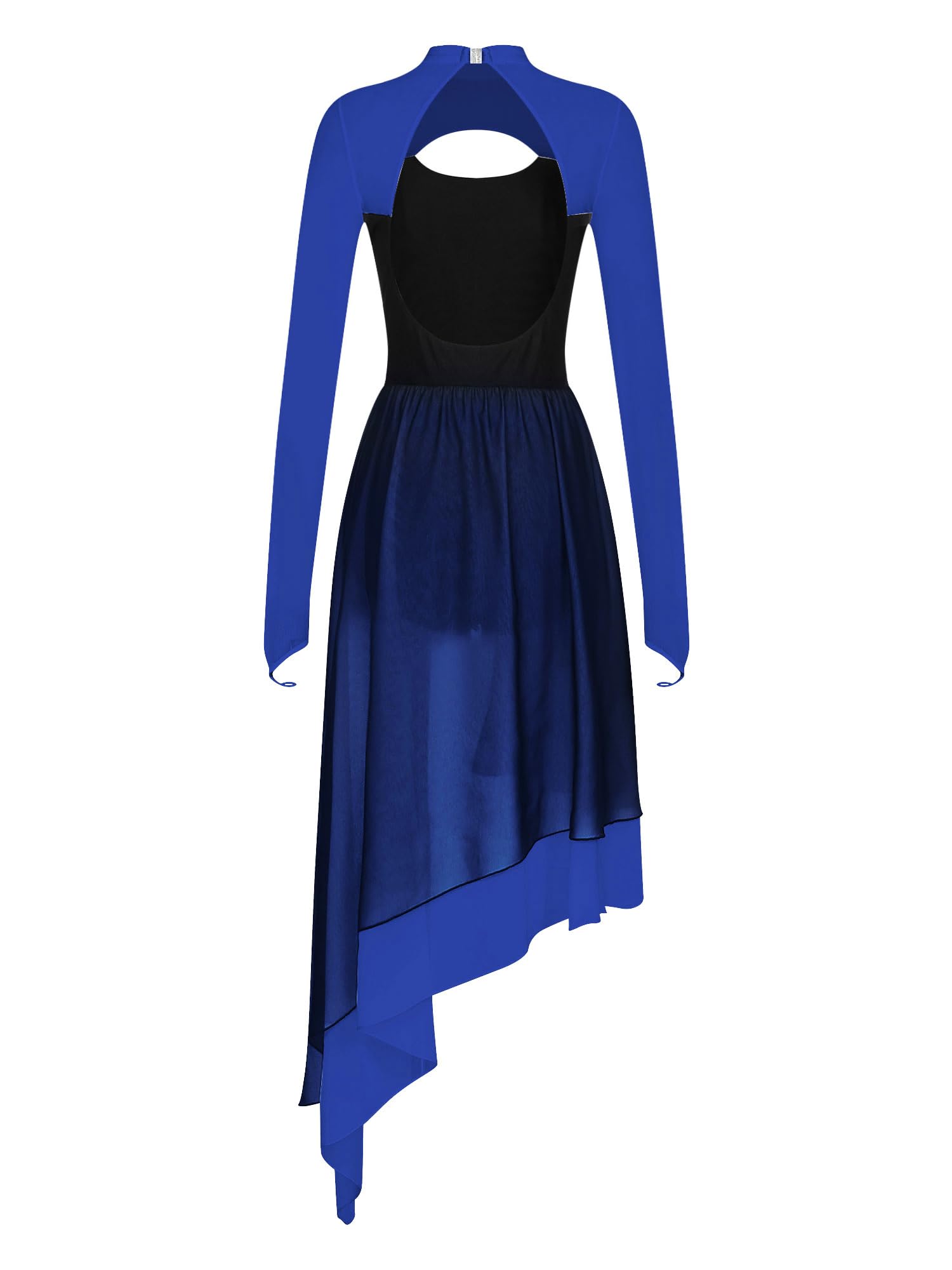 Hularka Women's Lyrical Dance Costume - Color Block One Shoulder Keyhole Contemporary Dance Dress for Modern Performances & Competitions