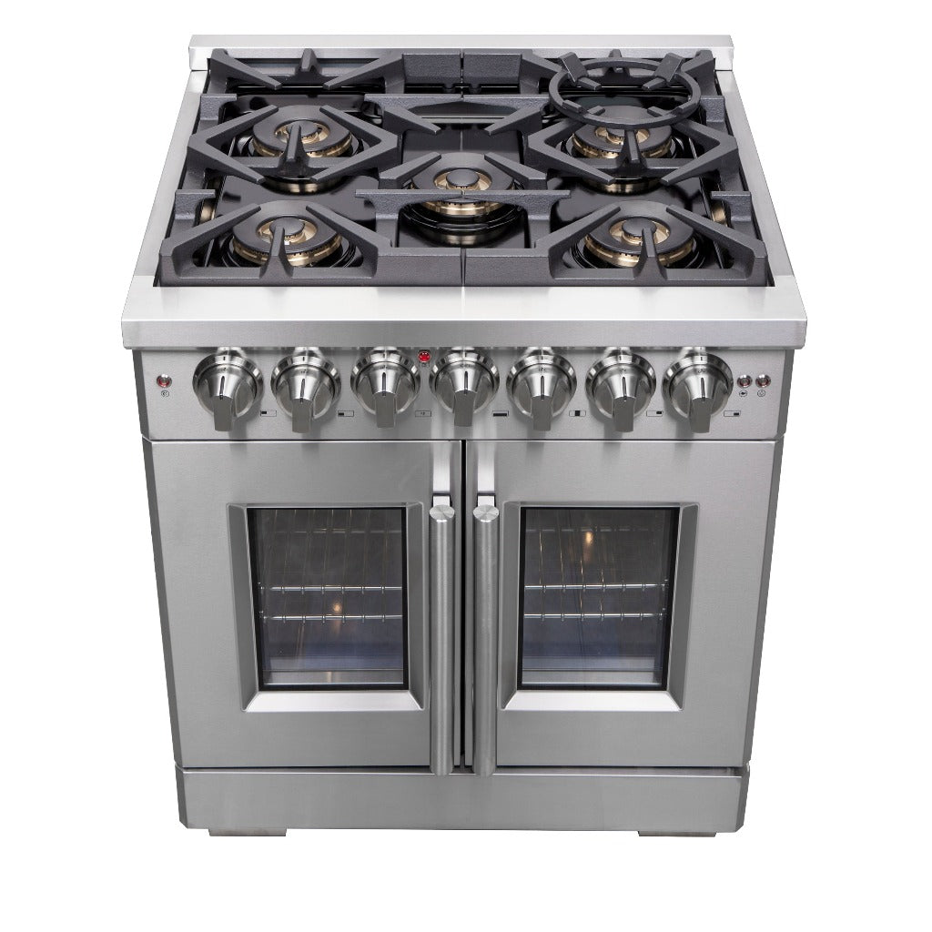 Forno Capriasca 30-inch 4.32 cu. ft. French Door Freestanding Dual Fuel Range - Gas Stove & Electric Oven in Stainless Steel (FFSGS6387 30) | Perfect for Modern Kitchens & Professional Cooking