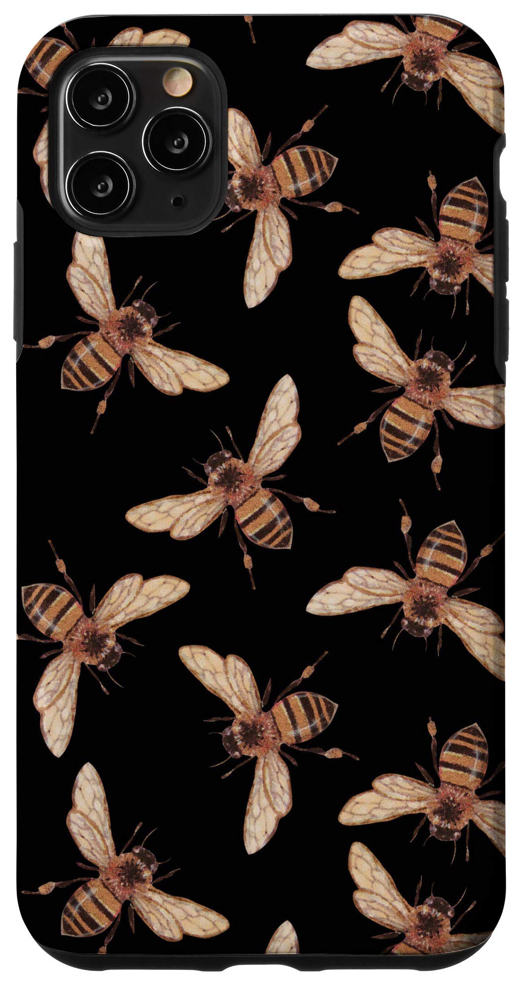 Premium iPhone 11 Pro Max Case with Elegant Bees on Black Background Design - Shockproof & Scratch-Resistant Phone Cover for Daily Protection | Perfect for Work, Travel, and Outdoor Activities