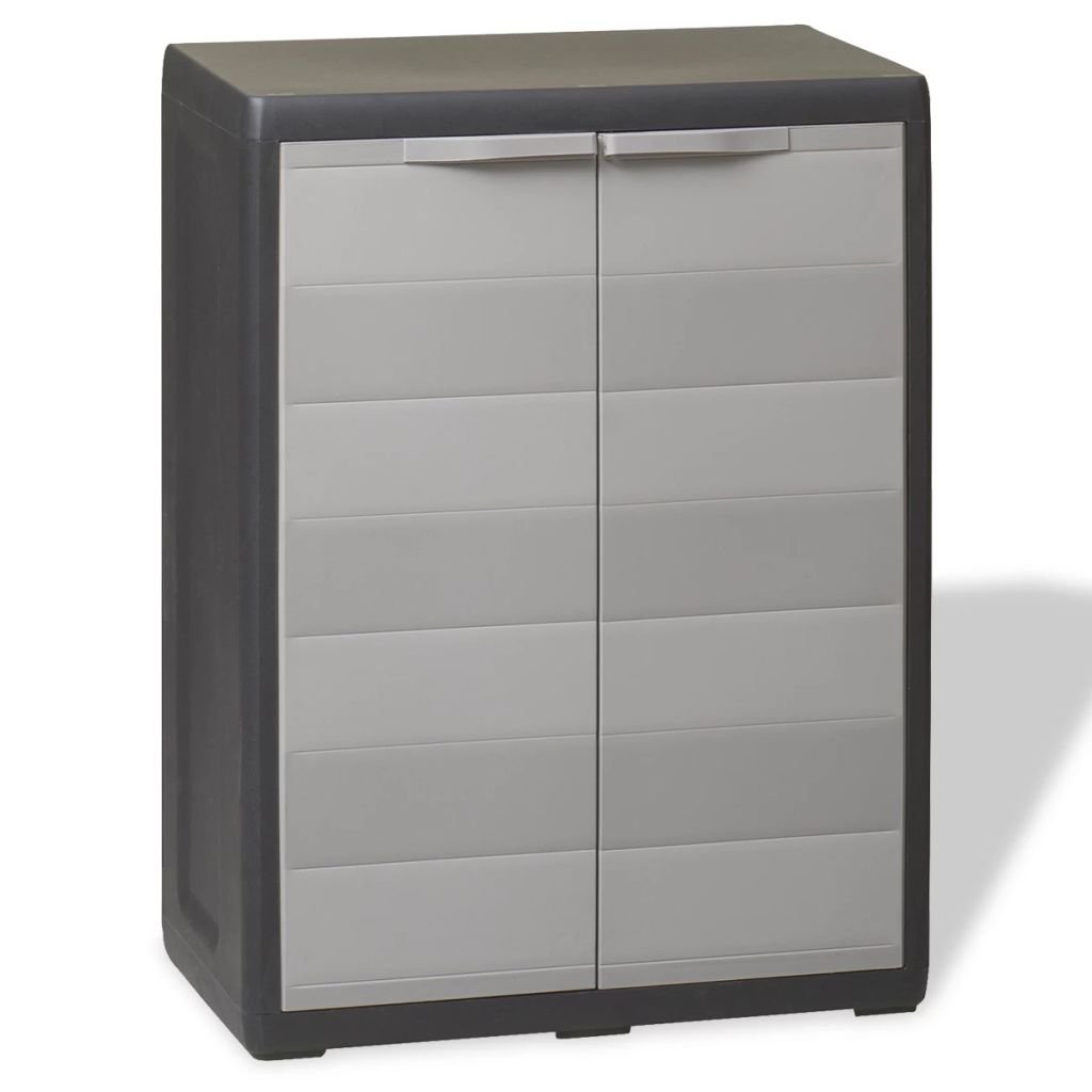 Lockable Outdoor Storage Cabinet - 25.6 x 15 x 34.3 Inch Polypropylene Garden Cabinet with 2 Adjustable Shelves, Counter Height Jumbo Storage for Patio, Backyard, Garage & Pool Area Organization