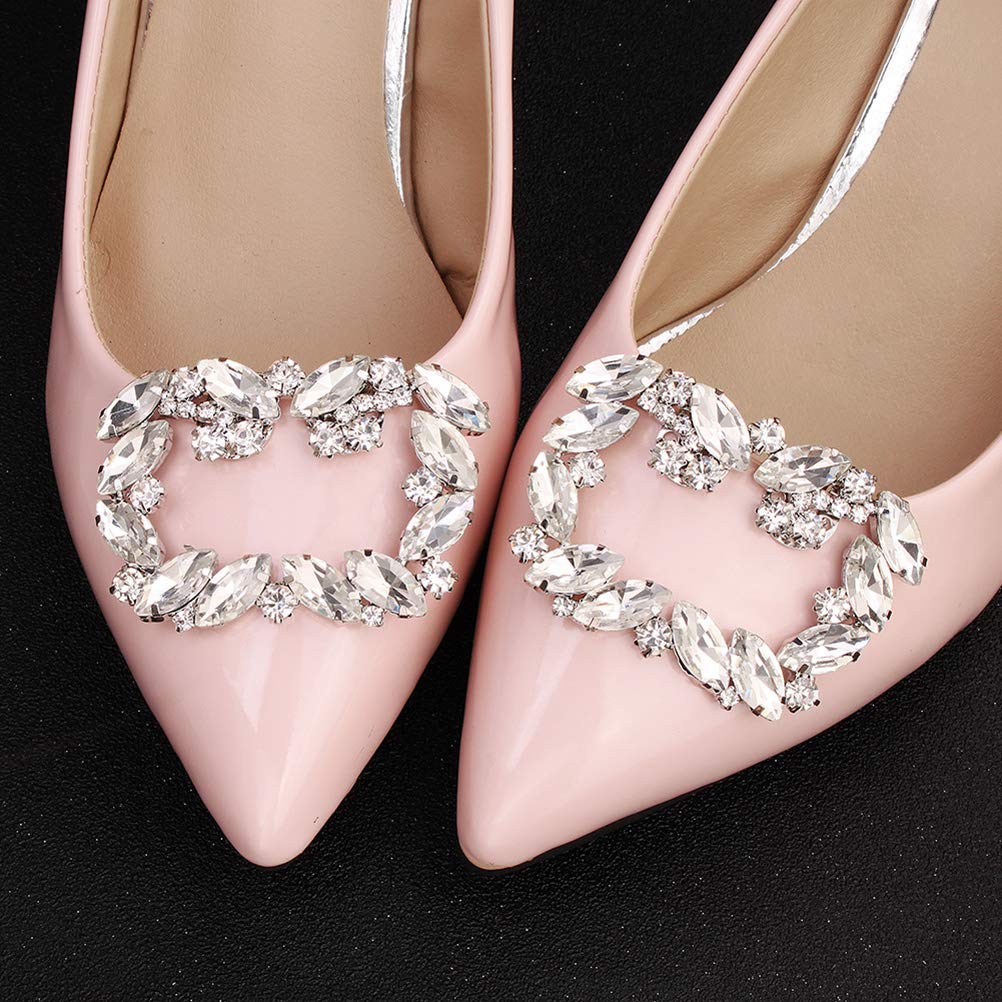 TENDYCOCO Fashion Crystal Shoe Buckle Rhinestone Shoe Clips - DIY Shoe Decor Accessories for Wedding Bride Women (Silver) | Perfect for Bridal Shoes, Prom, Evening Gowns & Special Occasions