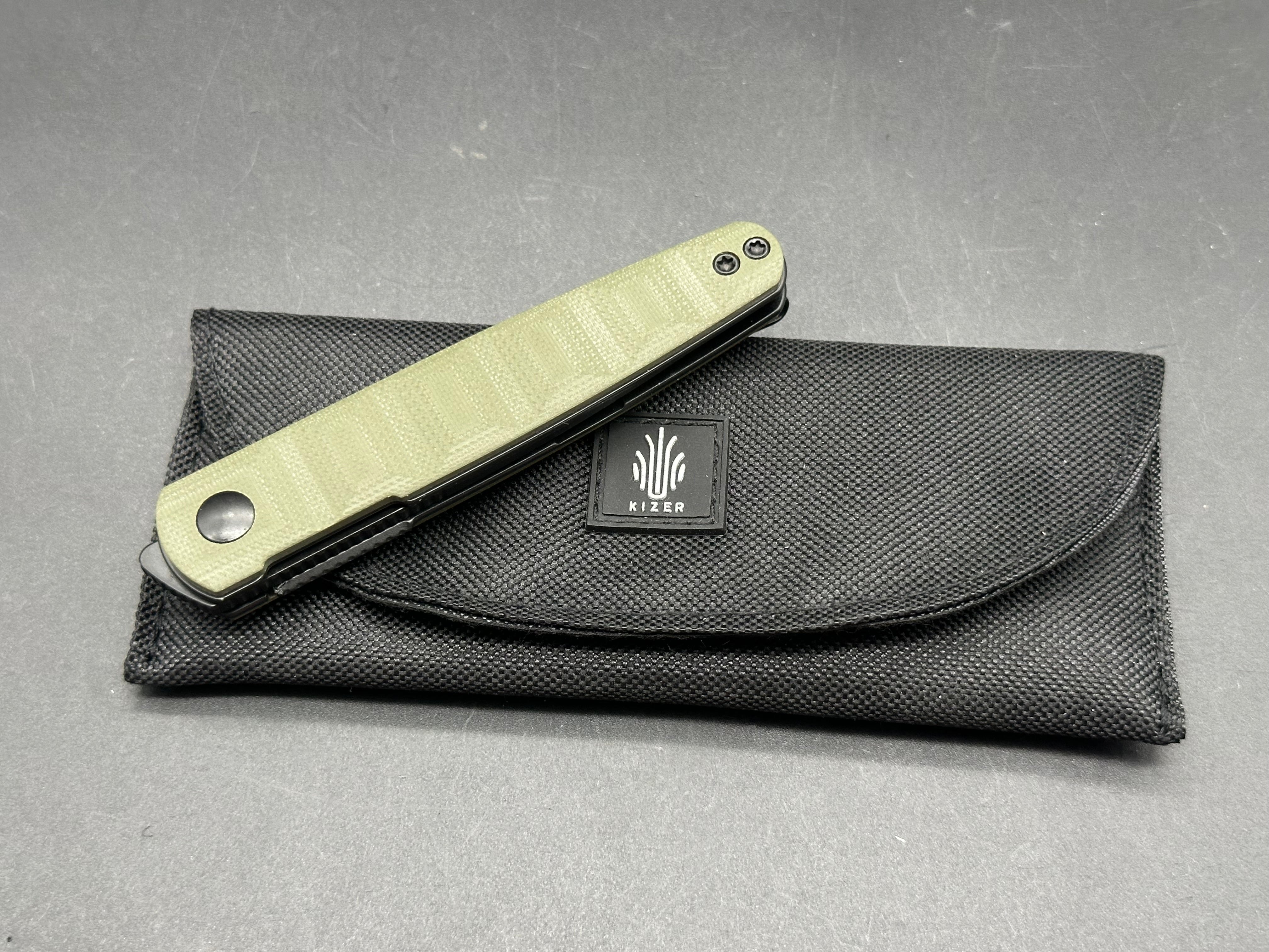 KIZER Bamboo Folding Knife - Olive Green G10 Handle, Nitro-V Steel Plain Edge Blade - EDC, Camping, Outdoor Survival Gear