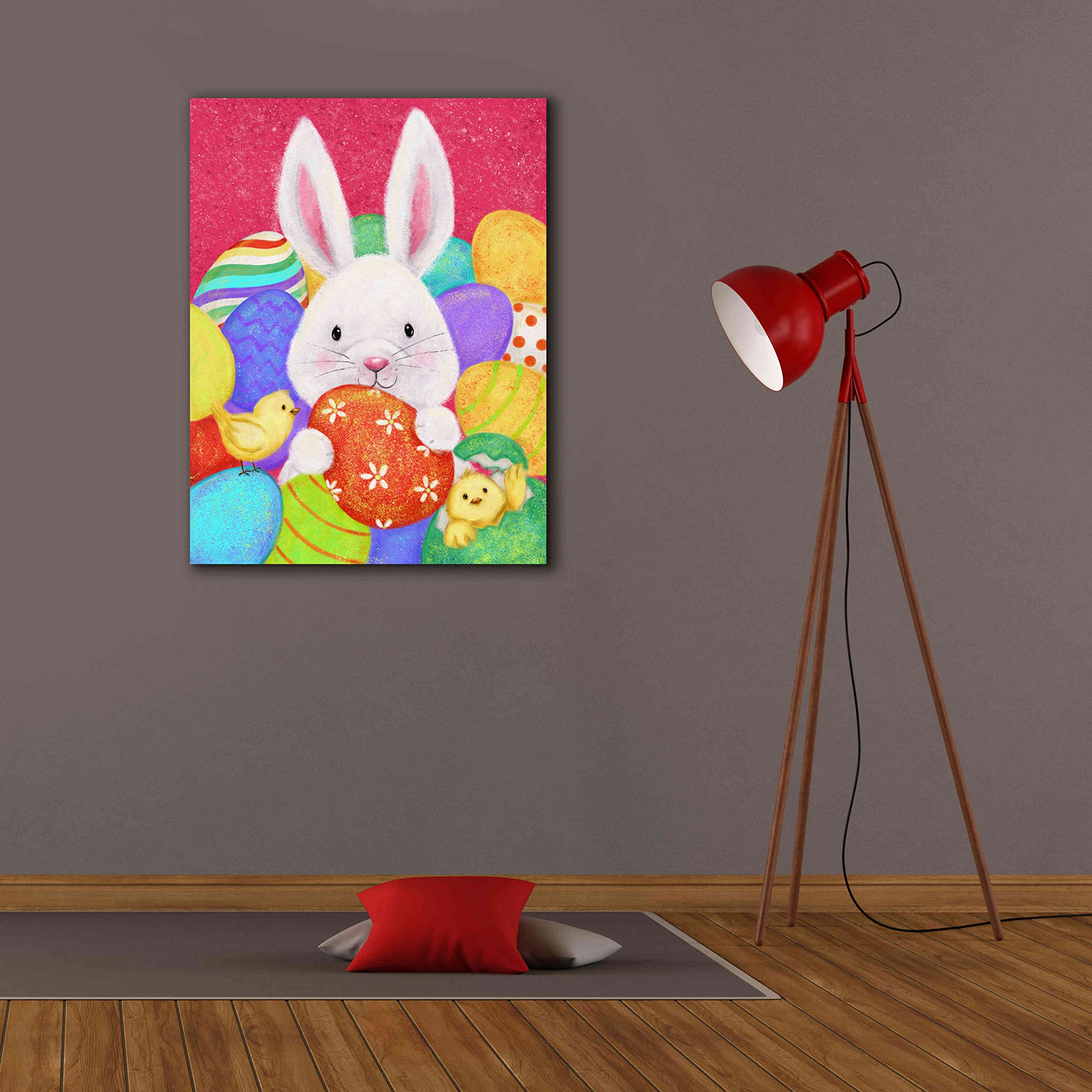 Easter Rabbit Wall Art by Makiko - 26x34 Inch Canvas Painting, Spring Home Decor, Easter Bunny Nursery Decor, Living Room Wall Hanging for Holiday & Seasonal Decorations