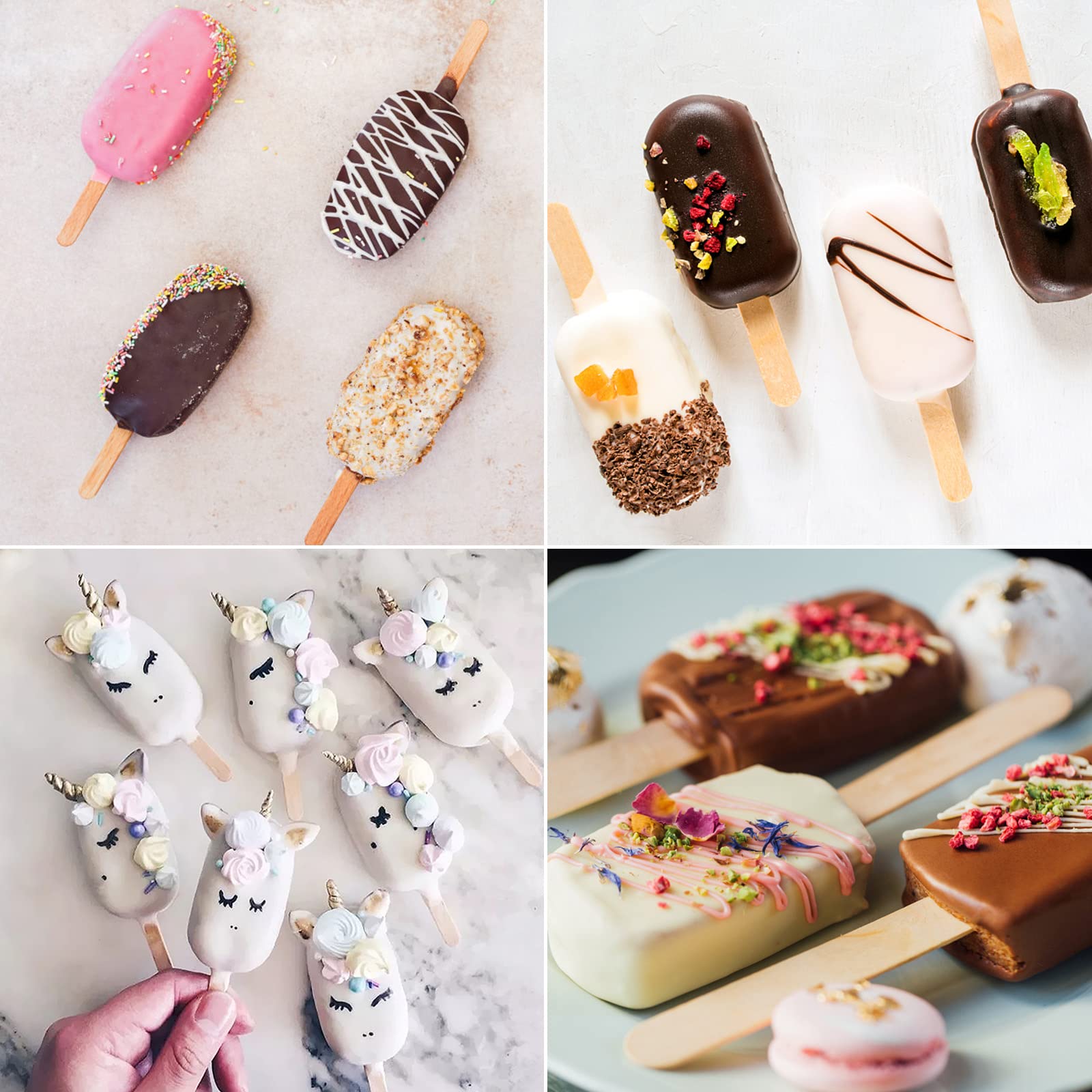 Ouddy Life Silicone Popsicle Molds Set of 2 - 4 Cavity Ice Pop Maker with 50 Wooden Sticks for Homemade Ice Cream, Cake Pops & DIY Frozen Treats - Perfect for Summer Parties, Kids Snacks & Healthy Desserts