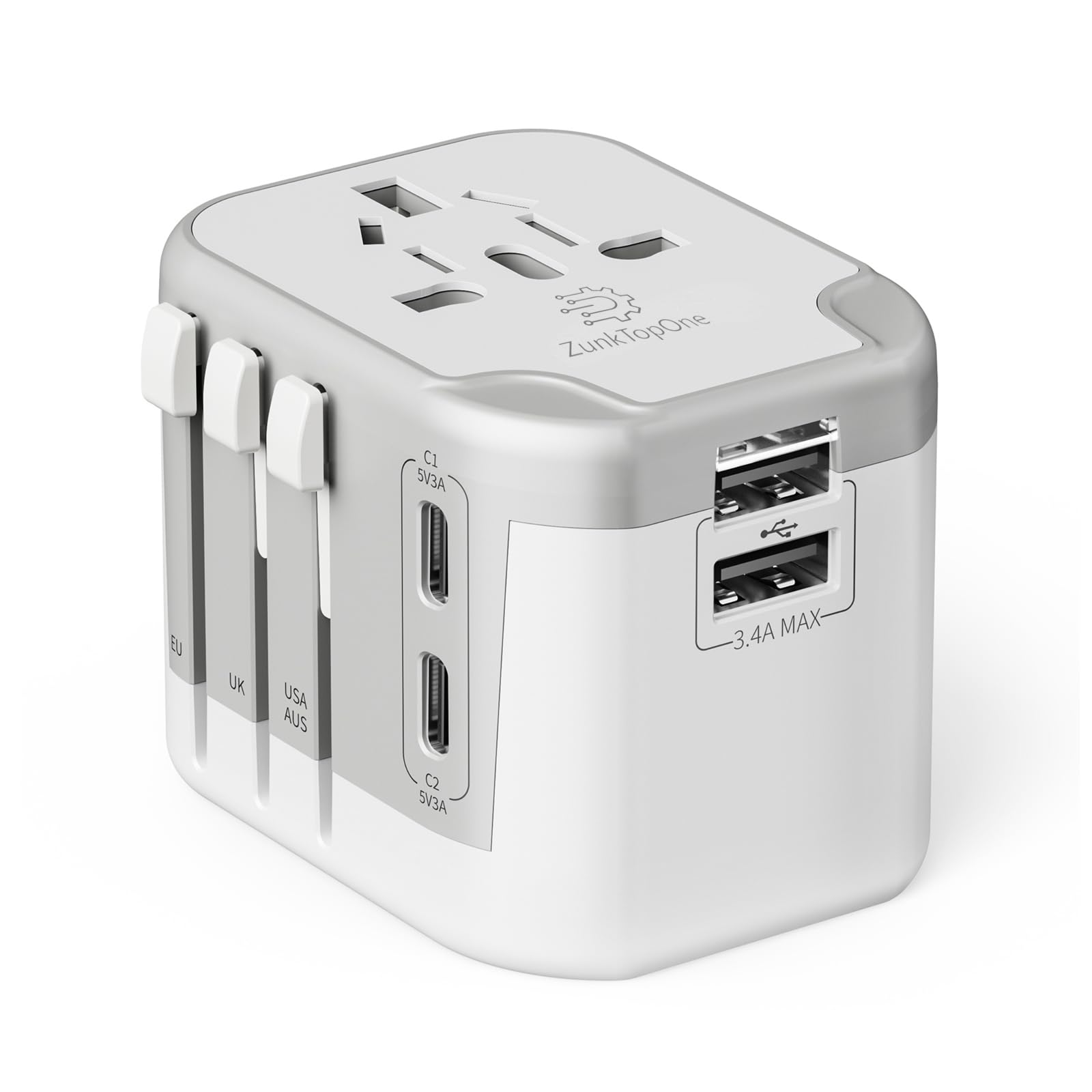 Universal Travel Adapter with 2 USB-C & 2 USB-A Ports - Perfect Gift for Couples, Girlfriend, Boyfriend, Wife, Husband - Funny White Elephant Get Well Soon Gifts for Mom, Men, Teens & Adults - Ideal for Travel, Home, Office & Daily Charging Needs