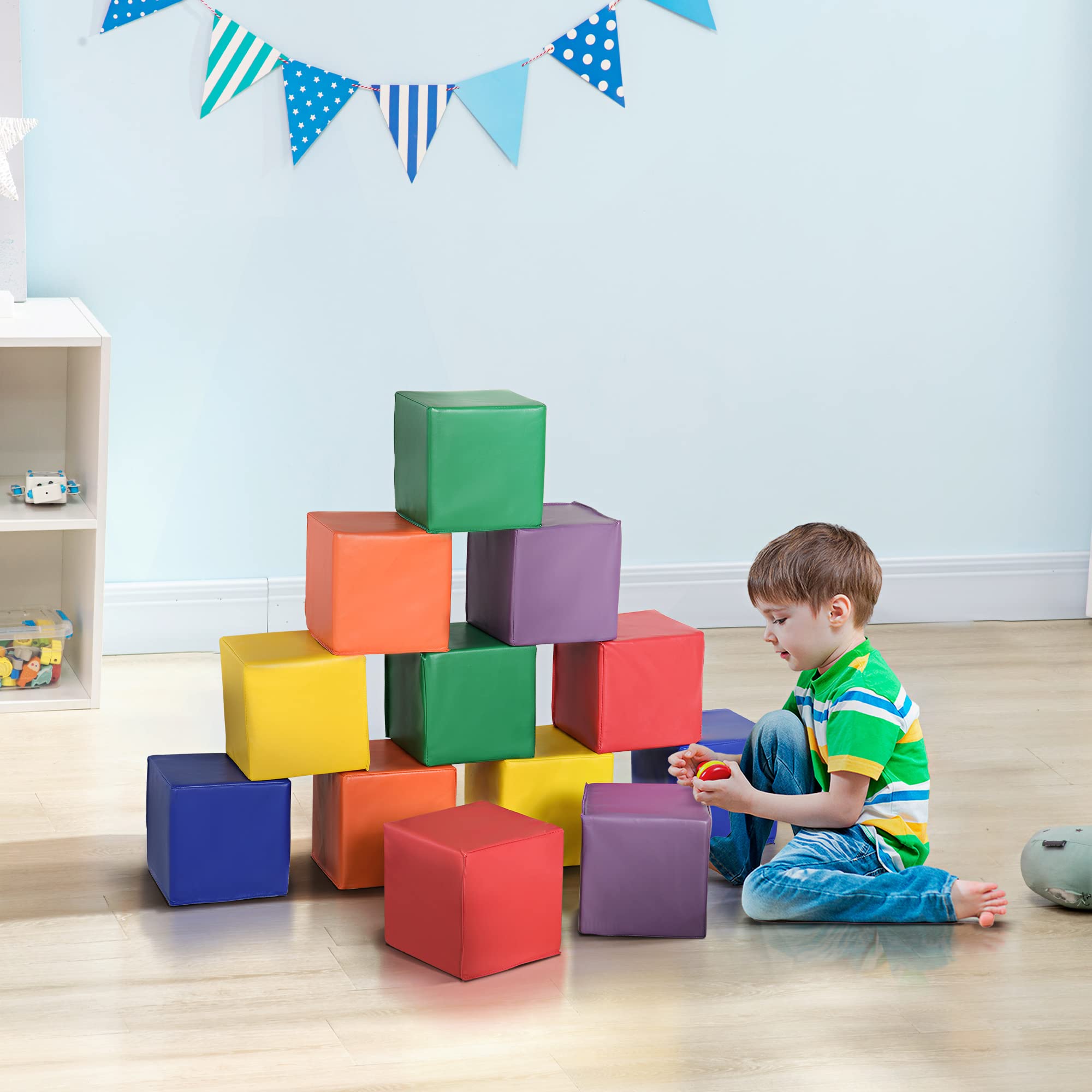 Soozier 12-Piece Soft Foam Building Blocks for Toddlers - Safe Stacking & Learning Toys for Babies & Preschool Kids - Perfect for Playtime, Early Education & Nursery Room Decor