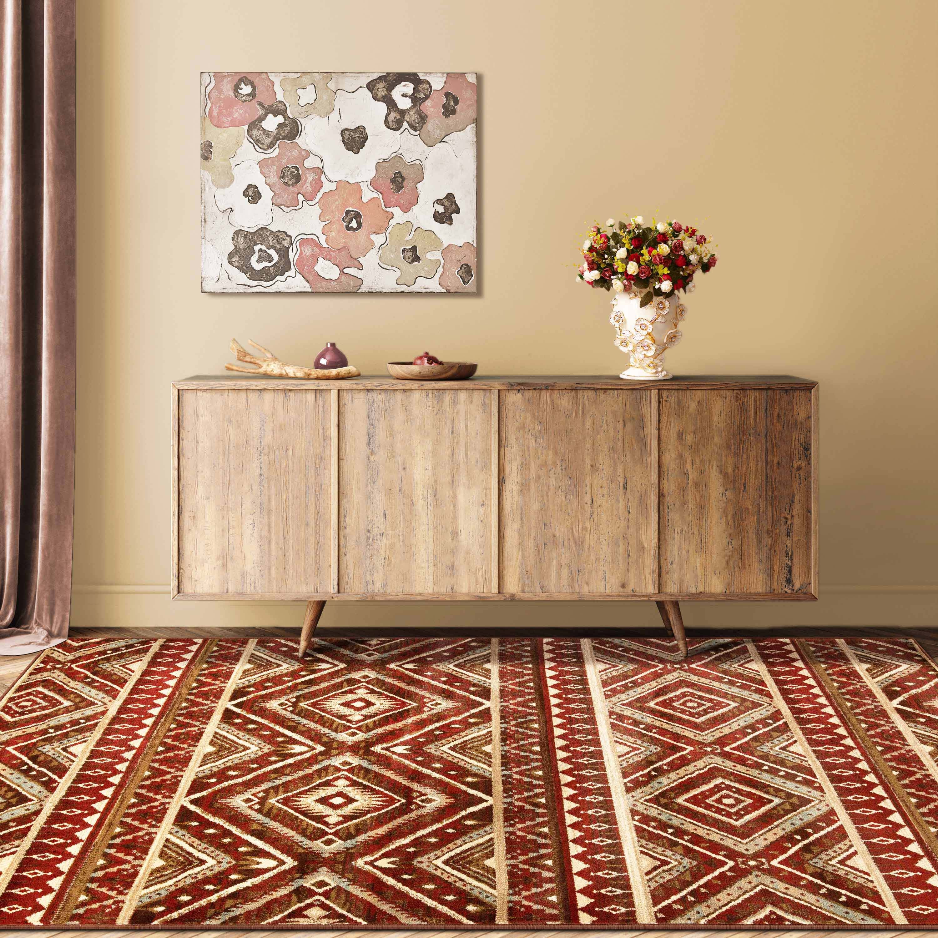 Southwestern Rustic Medallion Indoor Area Rug - Non-Slip Boho Chic Runner for Living Room, Bedroom & Entryway Decor