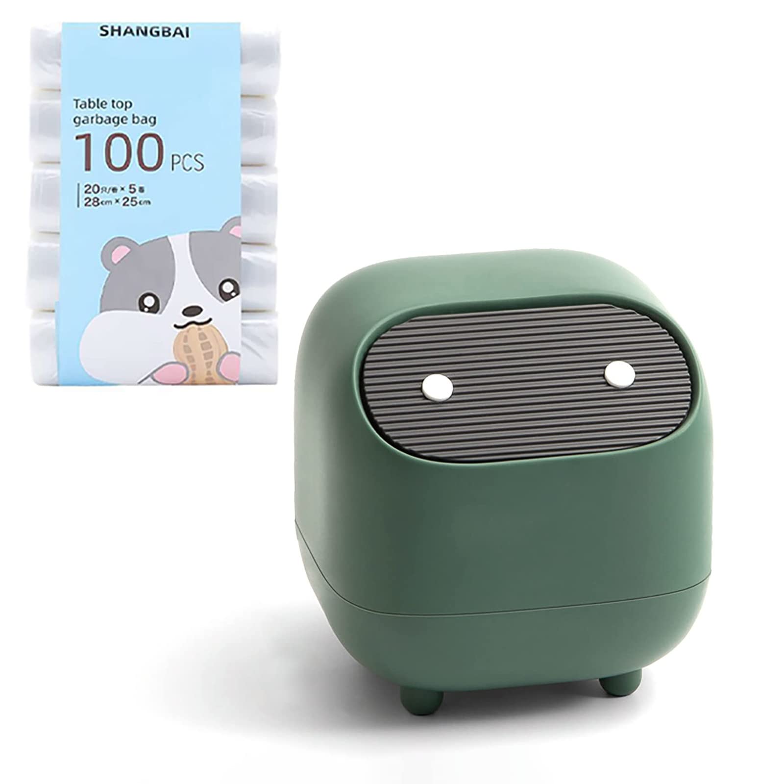 Doublehero Cute Mini Desktop Trash Can - 4L Small Garbage Bin with Press Lid for Home, Bedroom, Office & Coffee Table - Green Ninja-Themed Waste Storage Solution | Perfect for Desk Organization & Small Space Living