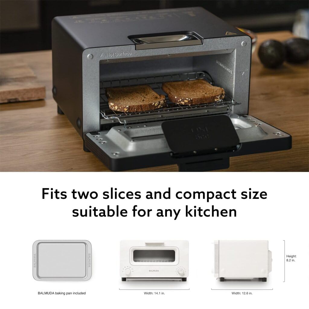 BALMUDA The Toaster Steam Oven - 5 Cooking Modes for Sandwich, Artisan Bread, Pizza & Pastry | Precise Temperature Control with Steam Technology | Includes Baking Pan | US Version in White | Perfect for Home Kitchens & Small Batch Baking