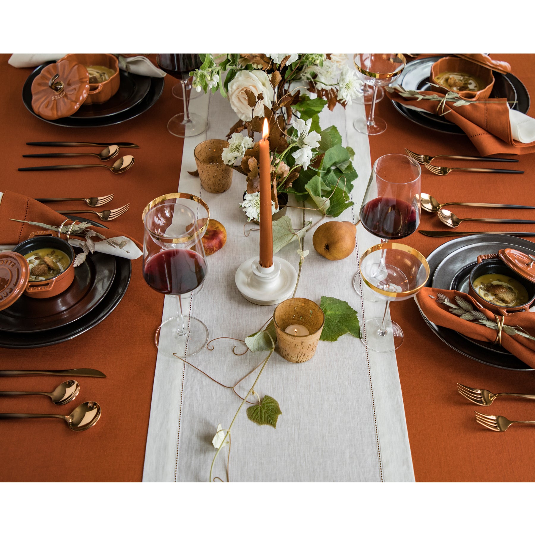 Elegant Classic Hemstitch Table Runner - White Linen Dining Table Decor for Weddings, Holidays & Home Decor