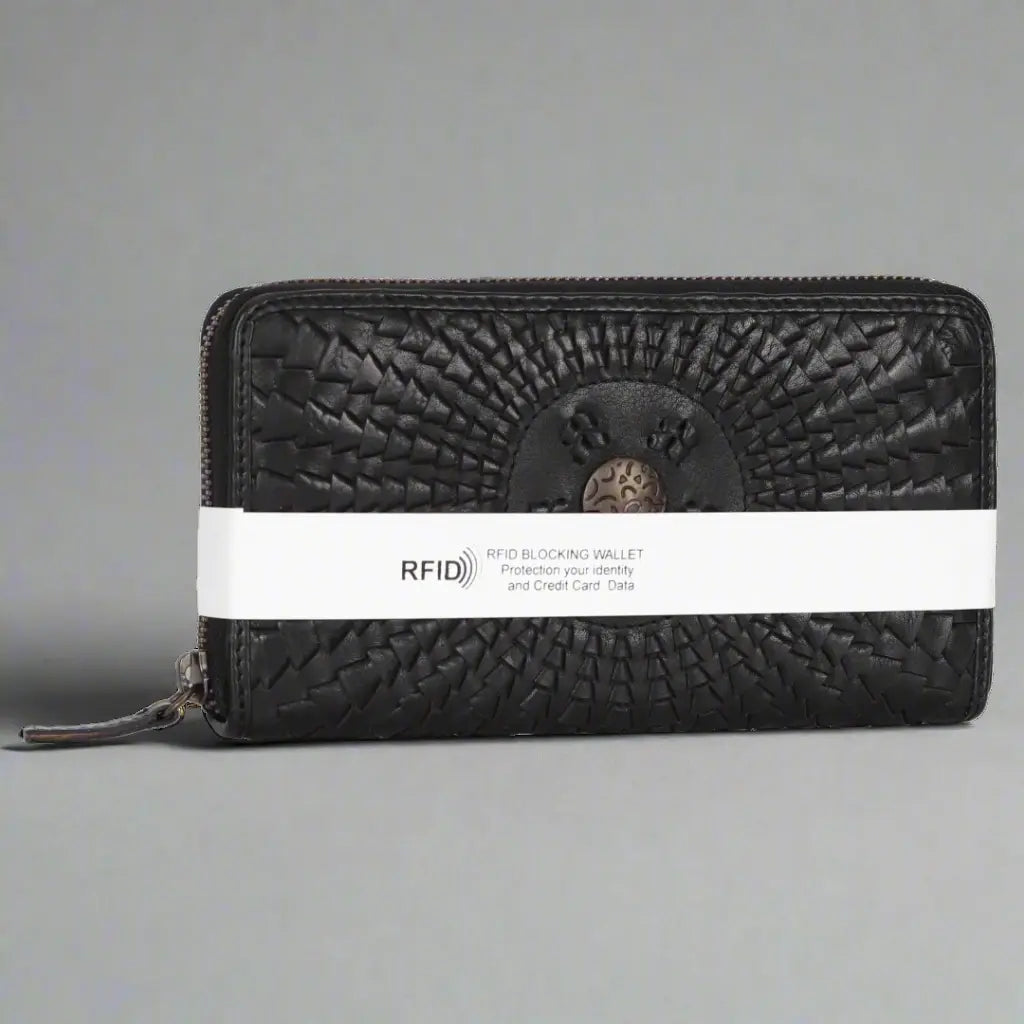 Rugged Earth Women's Zip Around Whip Stitch Leather Wallet - Stylish & Durable RFID Blocking Wallet for Everyday Use, Travel, and Gift Giving