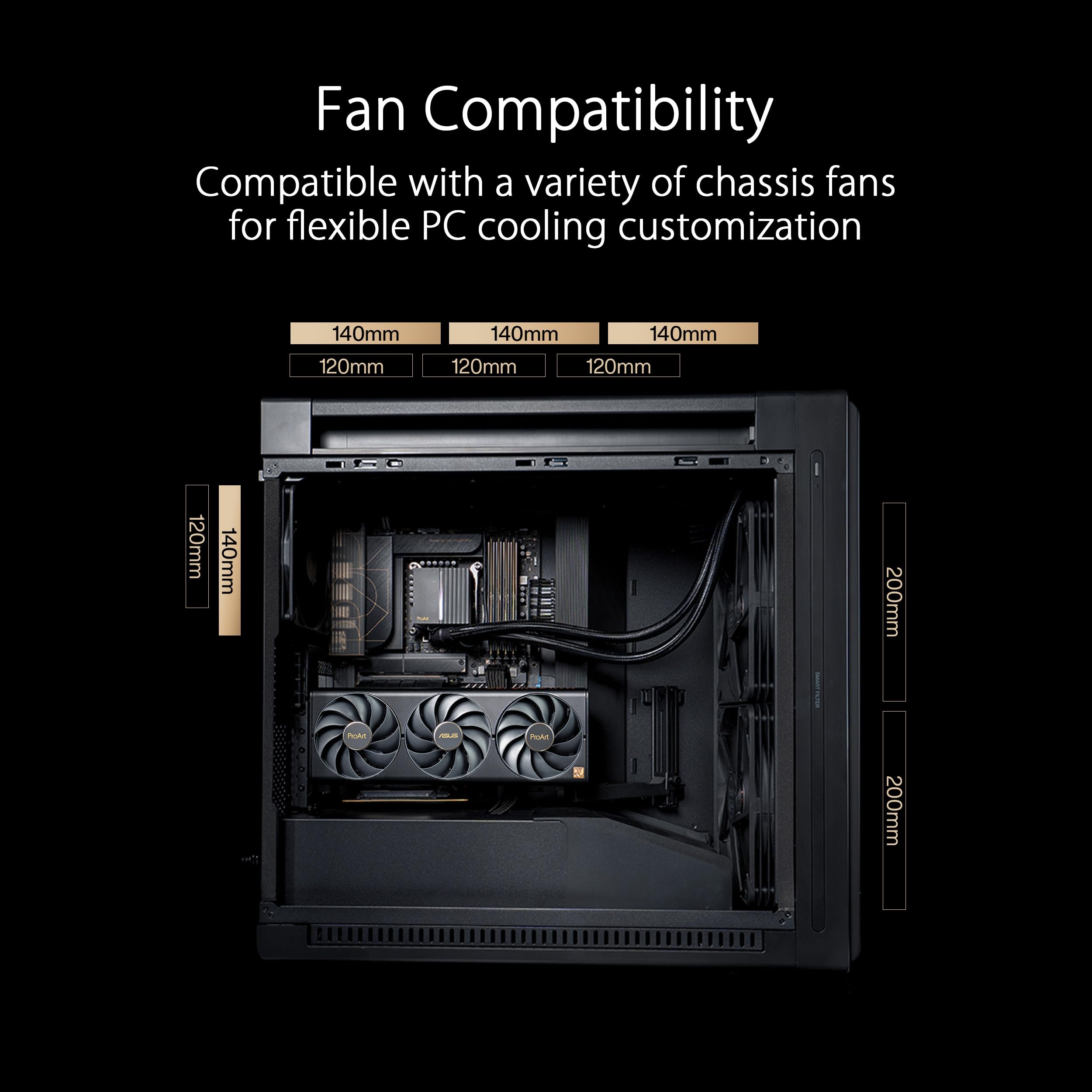 ASUS ProArt PA602 E-ATX PC Case - Supports 420mm Radiator, Includes 1x140mm & 2x200mm Fans, Front IR Dust Indicator, Tool-Free PCIe Mounting - Ideal for High-End Gaming & Professional Workstations
