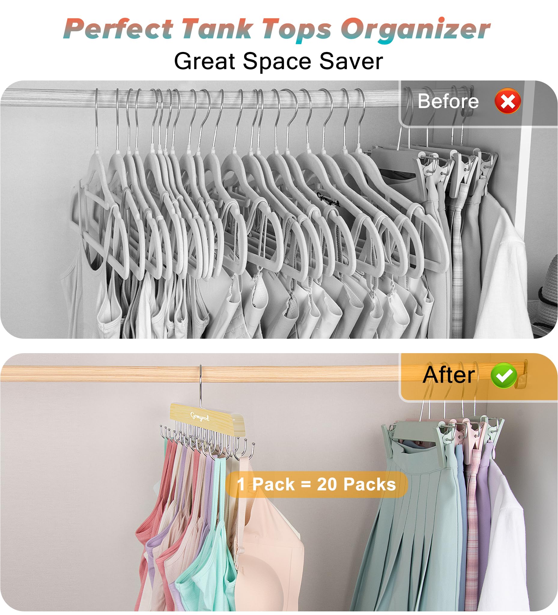 Foldable Wooden Bra & Tank Top Hanger with 20 Hooks - 360° Rotating Space Saving Closet Organizer for Scarves, Ties & Lingerie - Perfect for Dorm, Apartment & Small Space Storage (1 Pack)