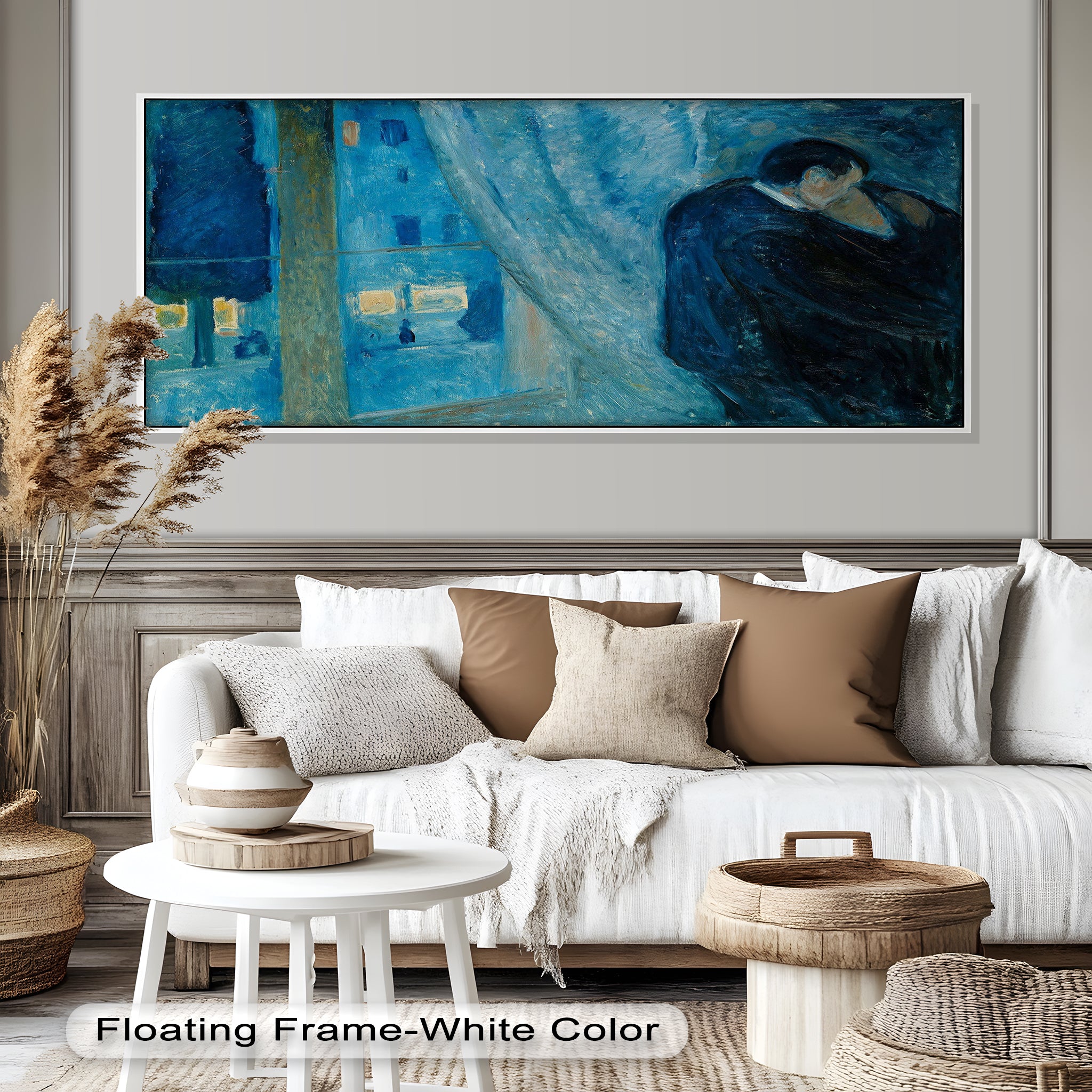 Blue Lovers by the Window - Handmade Expressionist Oil Painting on Canvas - Romantic Wall Art for Living Room, Bedroom & Office Decor