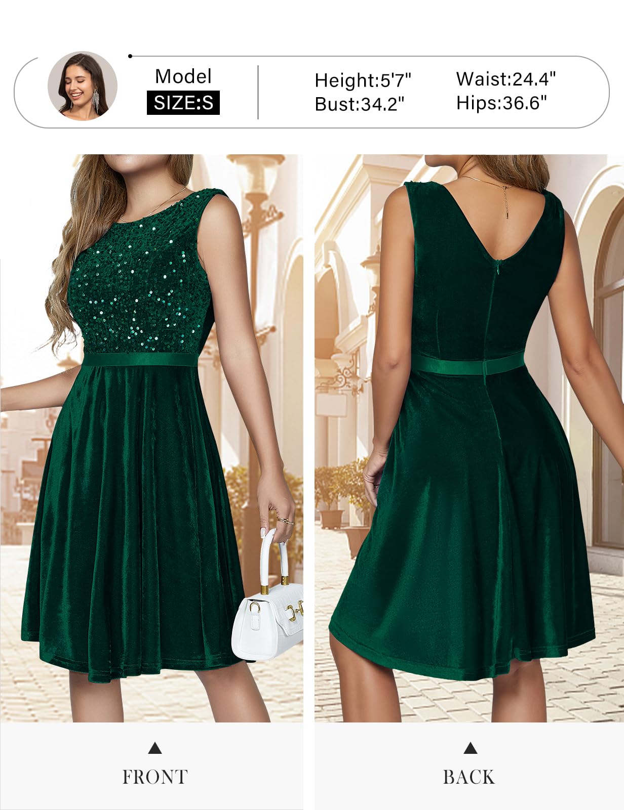 Elegant Velvet Sequin Dress for Women - Boat Neck Sleeveless Formal Gown for Evening Party, Prom, Cocktail & Holiday Events