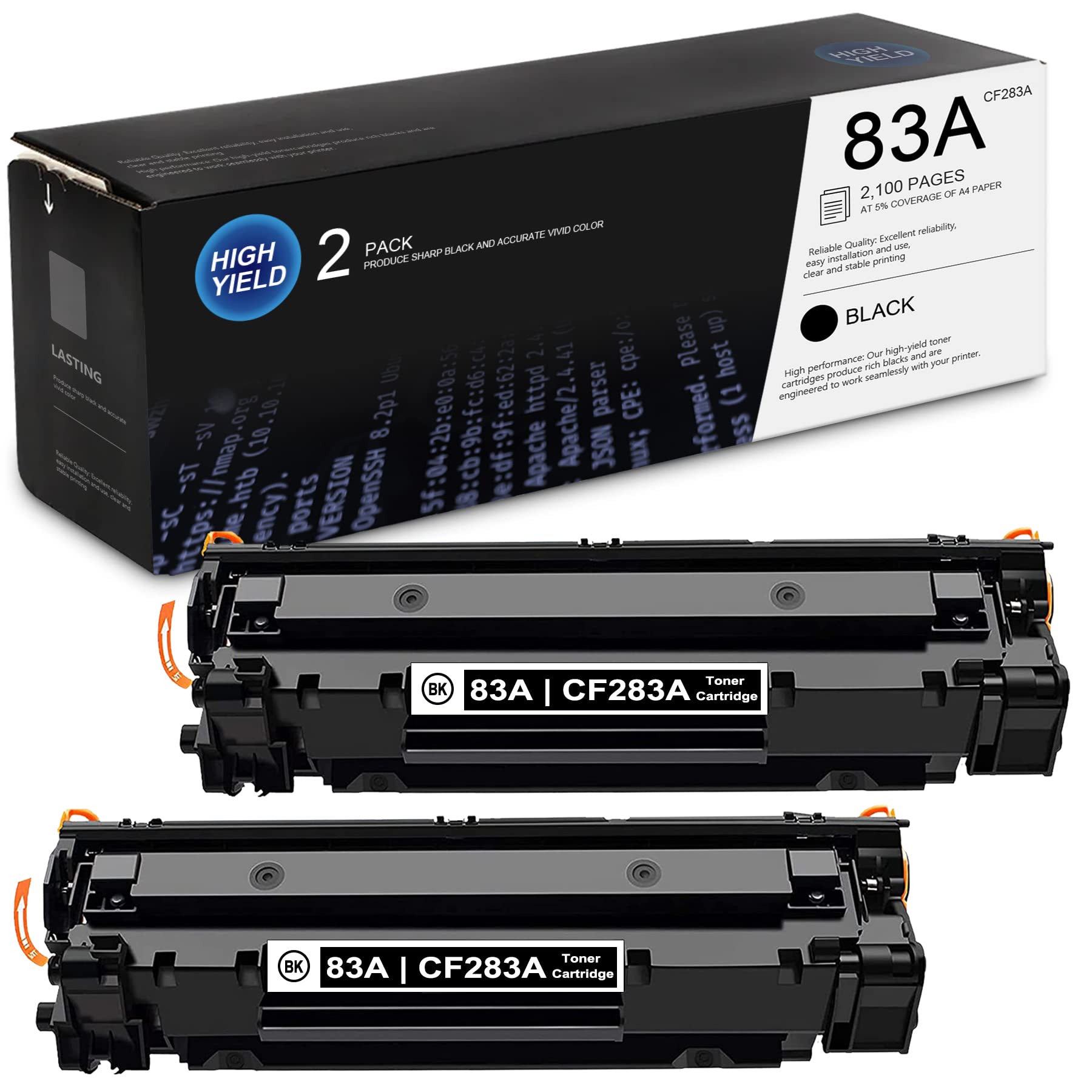 CF283A High Yield Toner Cartridge 2-Pack - Compatible with HP 83A Pro M201n/M201dw/M225dw/M125a/M127fs/M128fw Printers | Replacement for HP 83A Toner | Ideal for Home Office & Small Business Printing Needs