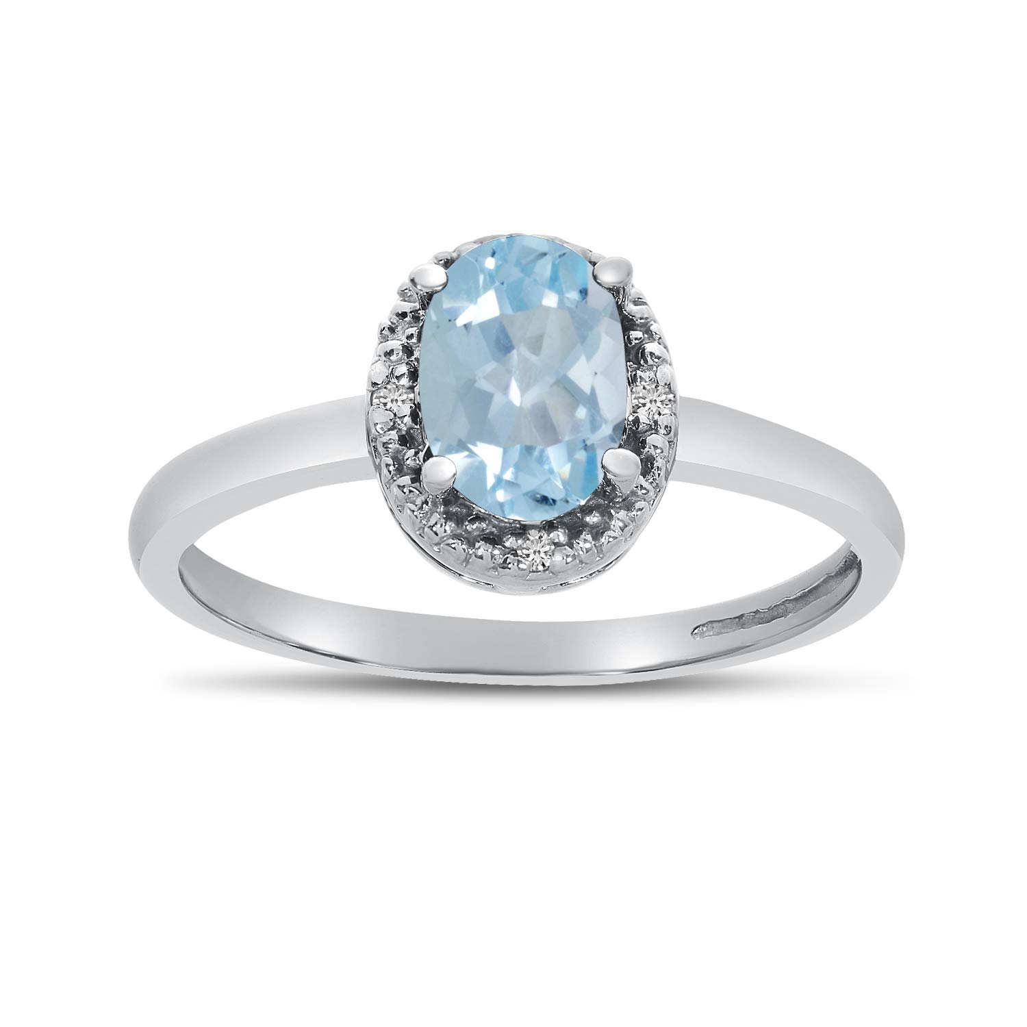 10K White Gold Oval Aquamarine and Diamond Engagement Ring for Women - Elegant Wedding, Anniversary, or Promise Jewelry Gift