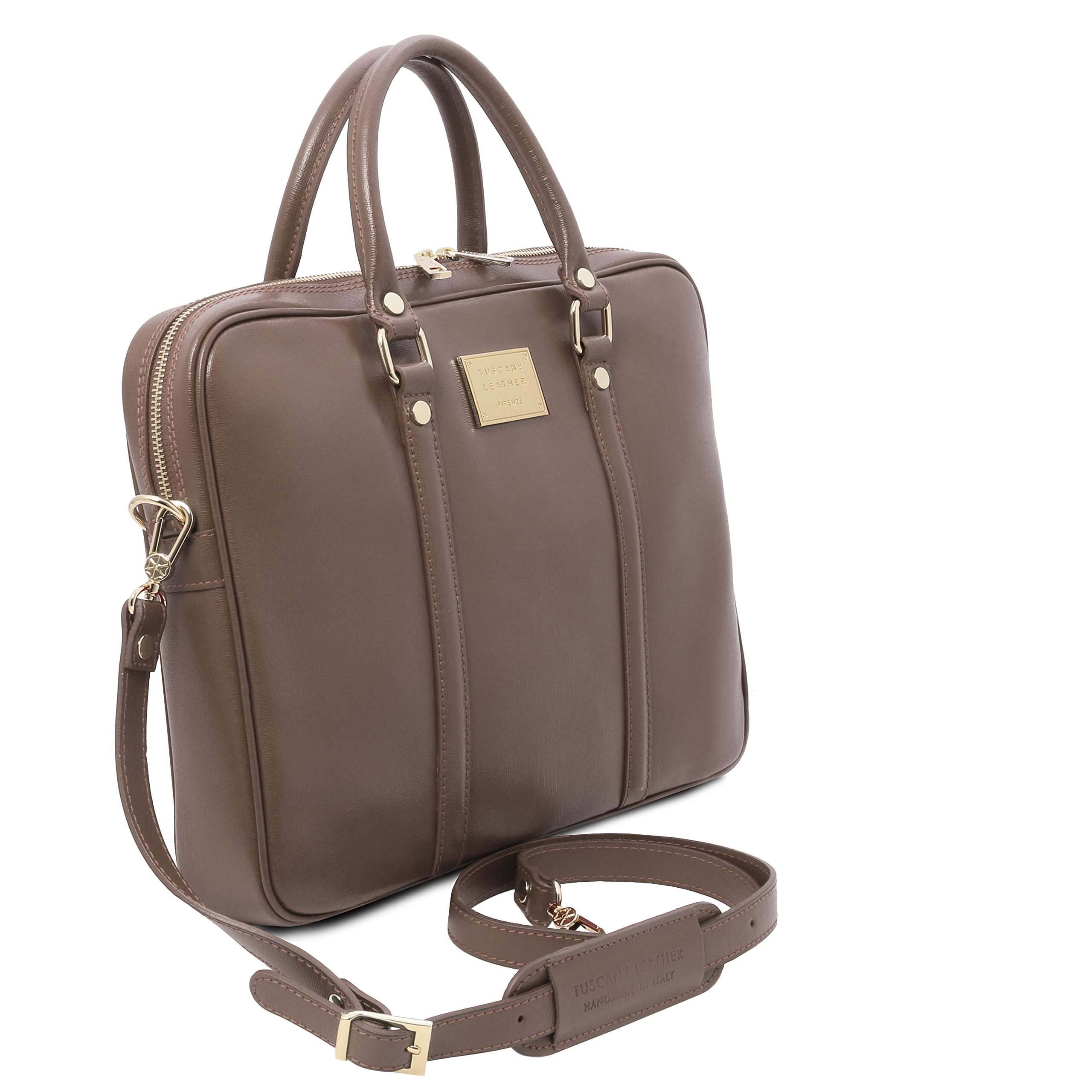 Premium Tuscany Leather Prato Saffiano Laptop Case - 15.6 Inch Business Laptop Sleeve - Durable Dark Taupe Leather Cover for MacBook & Windows Laptops - Perfect for Office, Travel & School