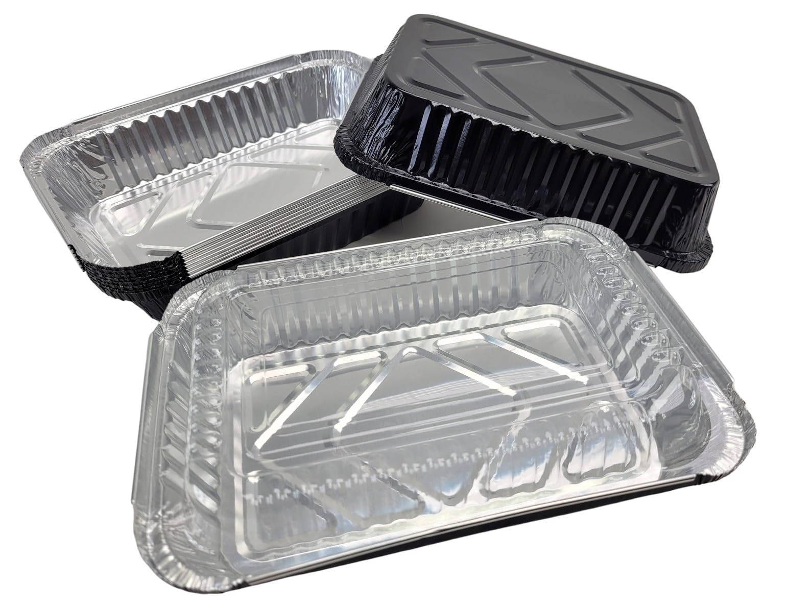 KitchenDance 1.5 LB Aluminum Foil Oblong Pans with Plastic Lids - Durable Shallow Foil Containers for Cooking, Baking, Freezing & Food Storage - Perfect for Meal Prep, Catering, Restaurants & Home Kitchens (6417P)