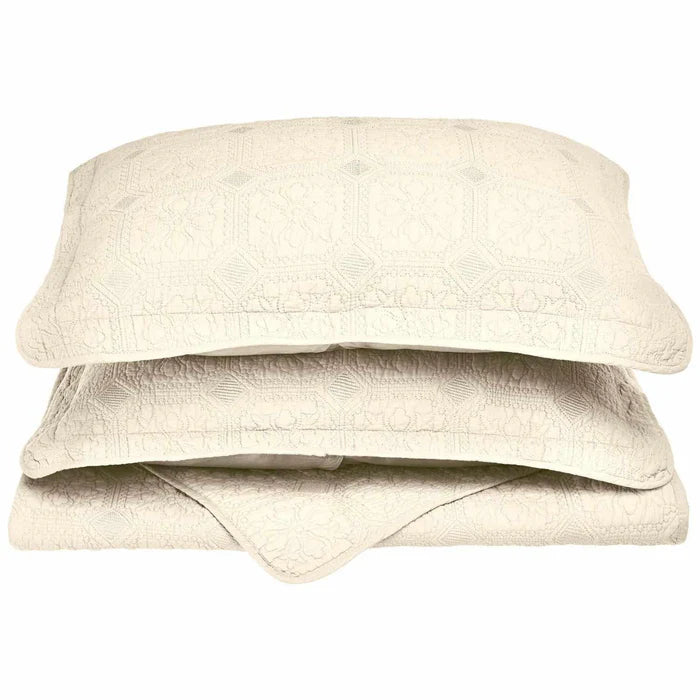 Corrington Cotton Reversible Floral Embroidered Geometric Quilt Set - Queen Size Bedding with Matching Pillow Shams - Perfect for Master Bedroom, Guest Room & Cozy Home Decor