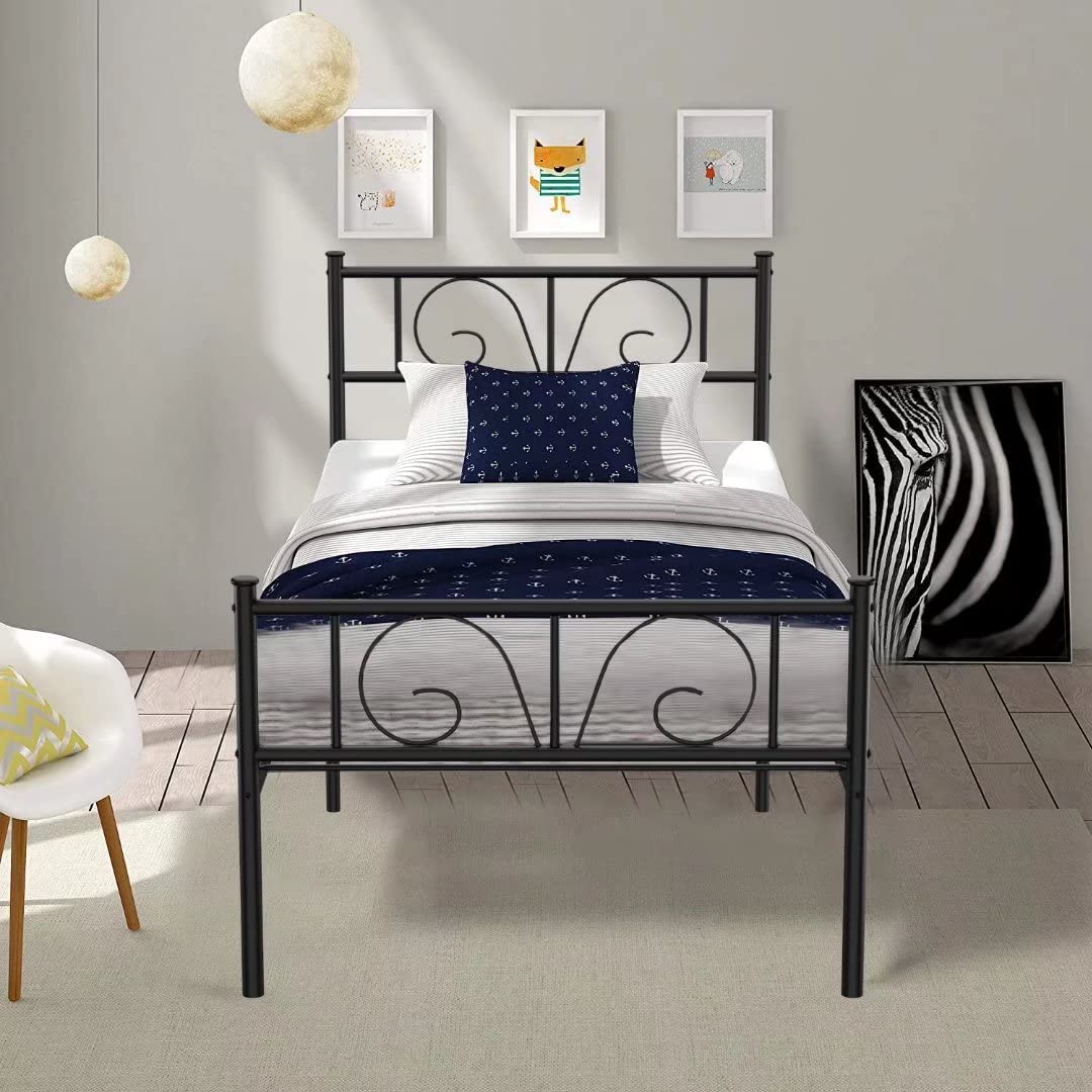 Black Twin Bed Frame for Boys, Girls, Teens & Adults - Sturdy Steel Platform Bed with Storage & Headboard/Footboard - No Box Spring Needed - Perfect for Kids' Rooms, Guest Beds & Small Spaces