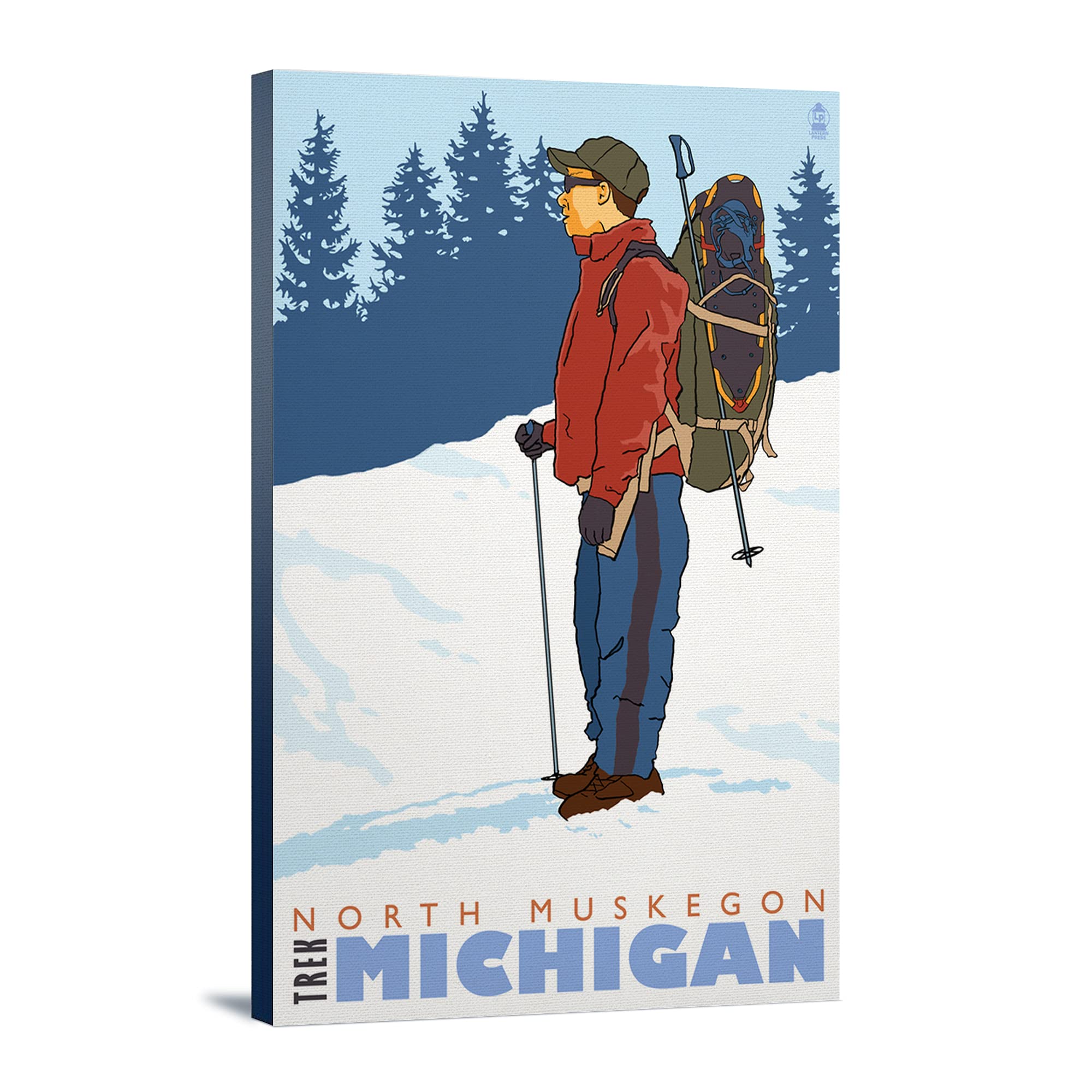 Snow Hiker North Muskegon Michigan - 16x24 Wrapped Canvas Wall Art for Living Room, Bedroom & Office Decor - Nature Landscape Painting for Home & Cabin