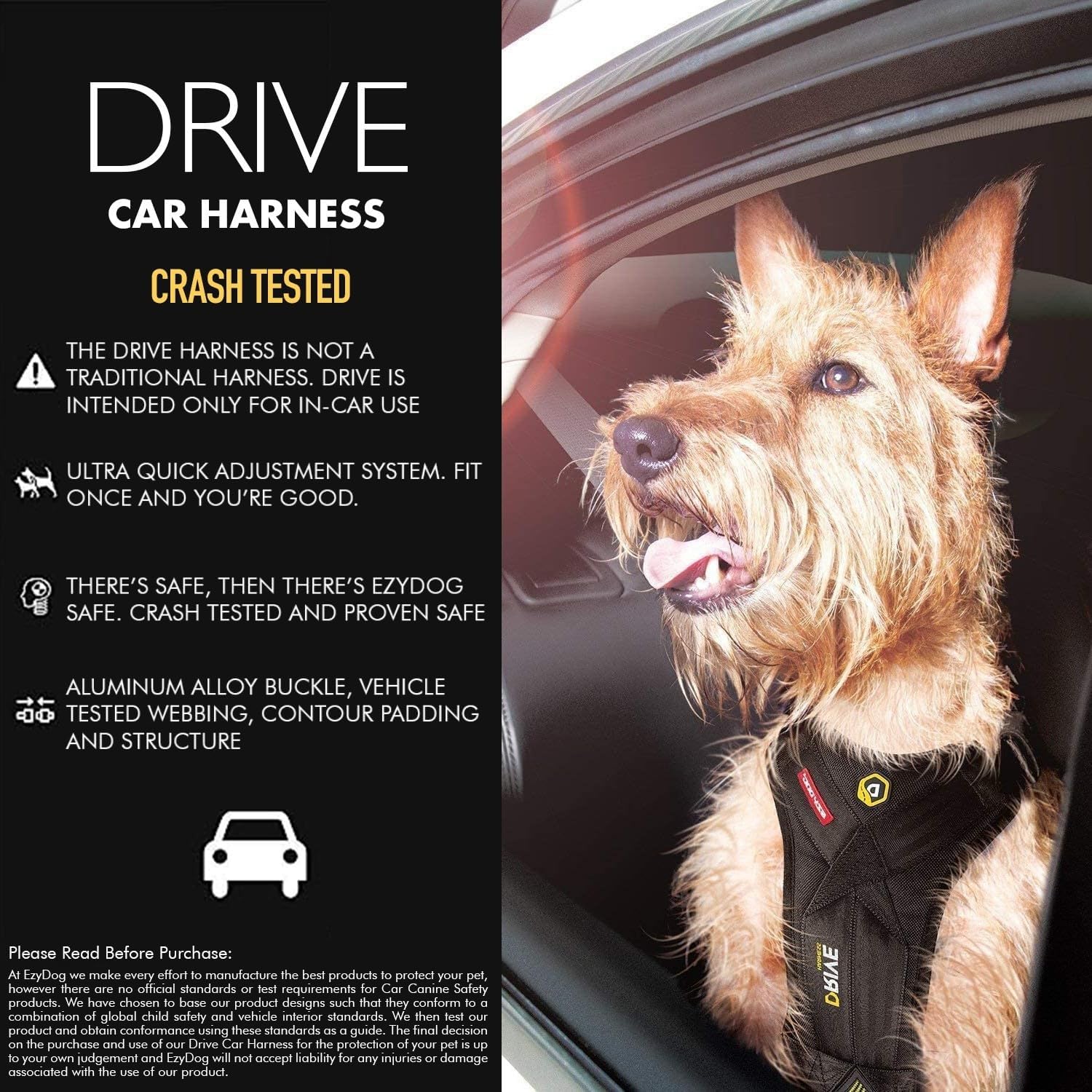 Ezydog Drive Crash Tested Dog Car Harness - FMVSS 213 Certified Adjustable Pet Seat Belt for Safe Travel with Padded Comfort (Medium) - Perfect for Road Trips, Vet Visits & Daily Commutes with Your Dog