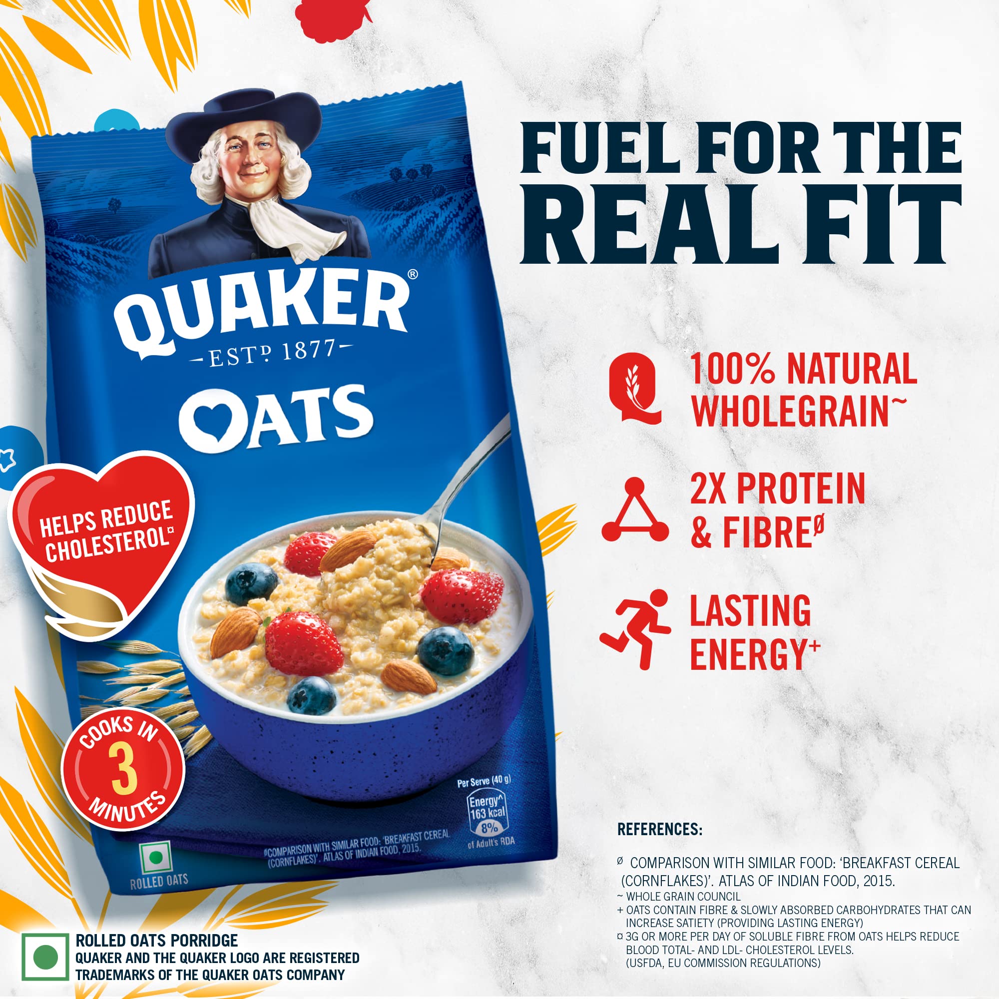 Quaker Oats 1kg - 100% Natural Rolled Whole Grain Oats | High Fiber Nutritious Breakfast Cereal | Quick Cook Oatmeal for Healthy Porridge, Smoothies & Baking | Perfect for Busy Mornings & Meal Prep