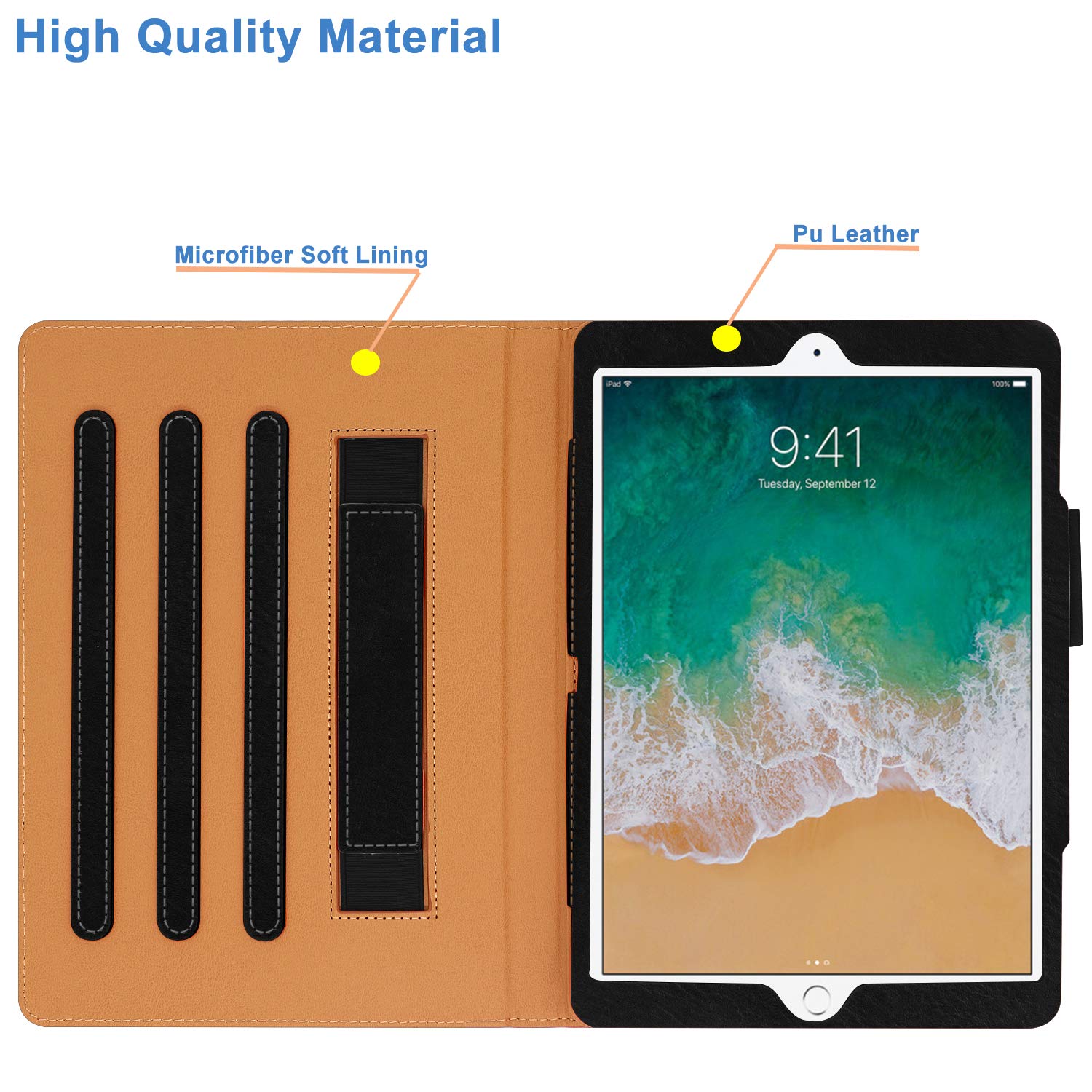 Premium iPad 6th Gen Case & iPad Air 2 Case with Pencil Holder - 9.7 Inch (2017/2018 Models) - Multi-Angle Stand, Auto Sleep/Wake, Hand Strap - Compatible with A1822 A1823 A1474 A1475 - Perfect for Work, Travel & Home Use (Rhone)