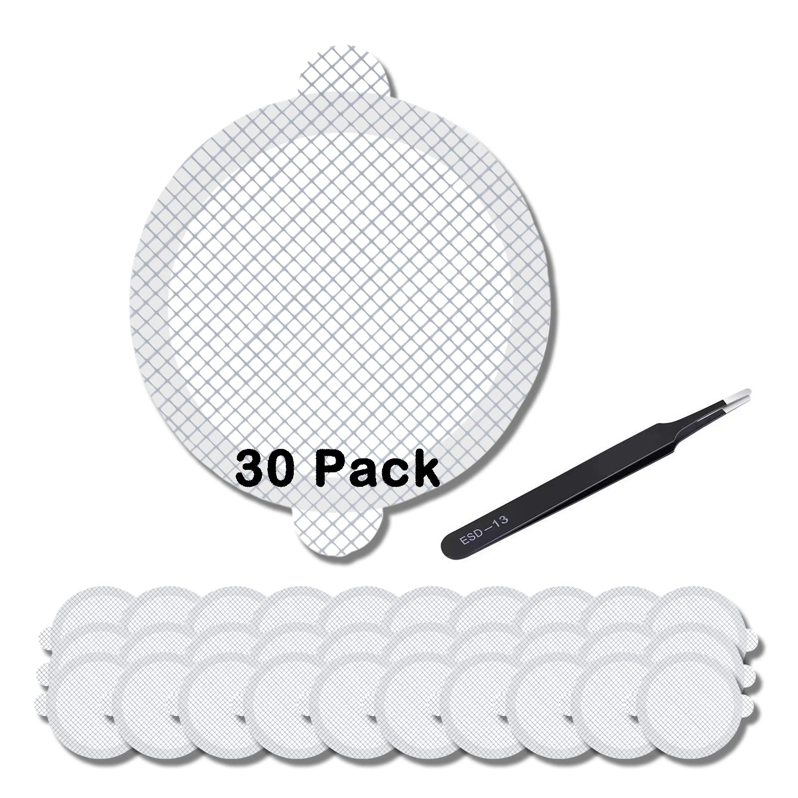 MOCOST Disposable Shower Drain Hair Catcher Stickers - 30 Pack 4.3 Inch Mesh Stickers with Cleaning Tweezers - Prevent Clogged Drains & Pipe Blockages - Perfect for Bathroom, Shower, Sink Drain Maintenance