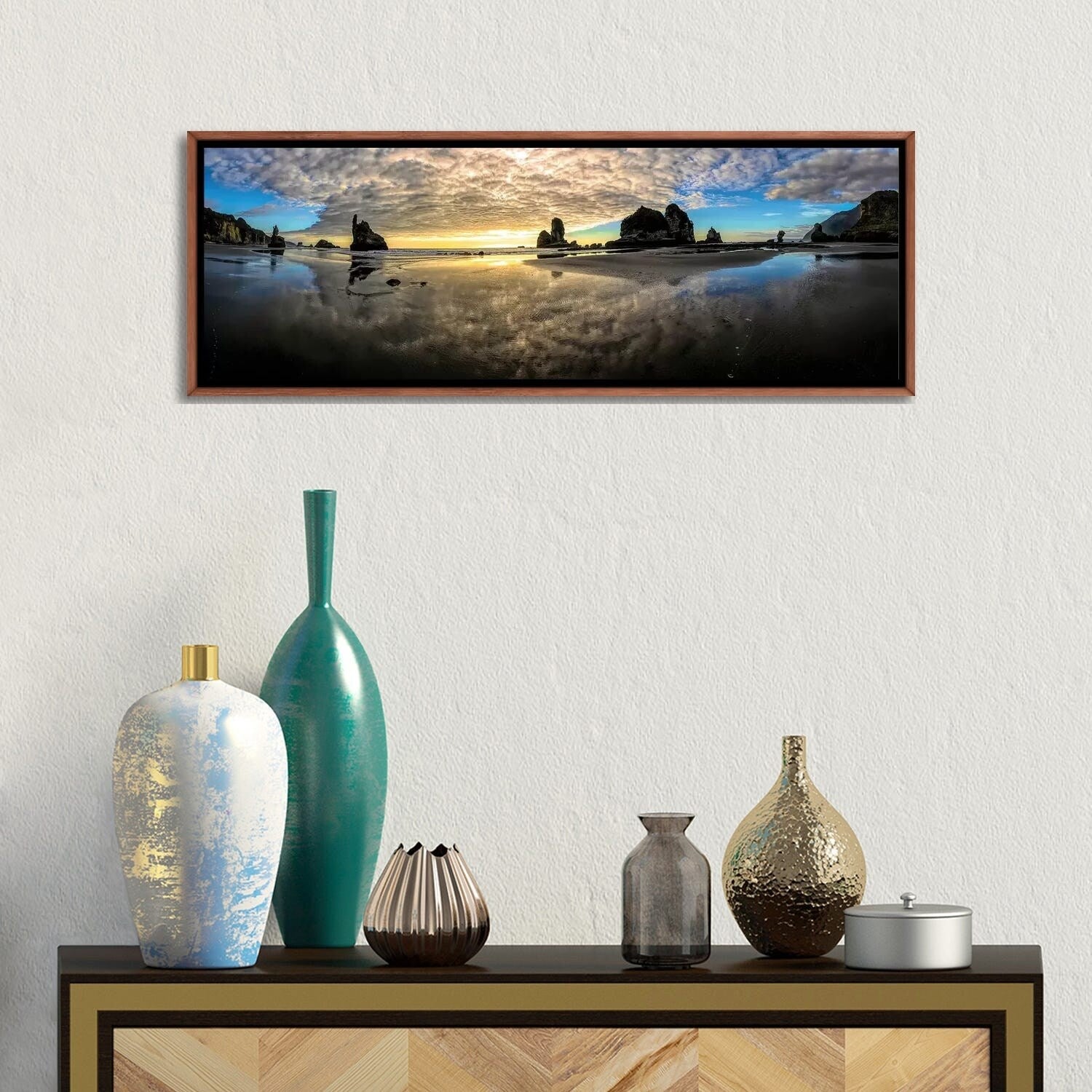 Before Sunset Motukiekie Beach West Coast New Zealand Landscape Art Print - Framed Wall Decor for Living Room, Bedroom & Office