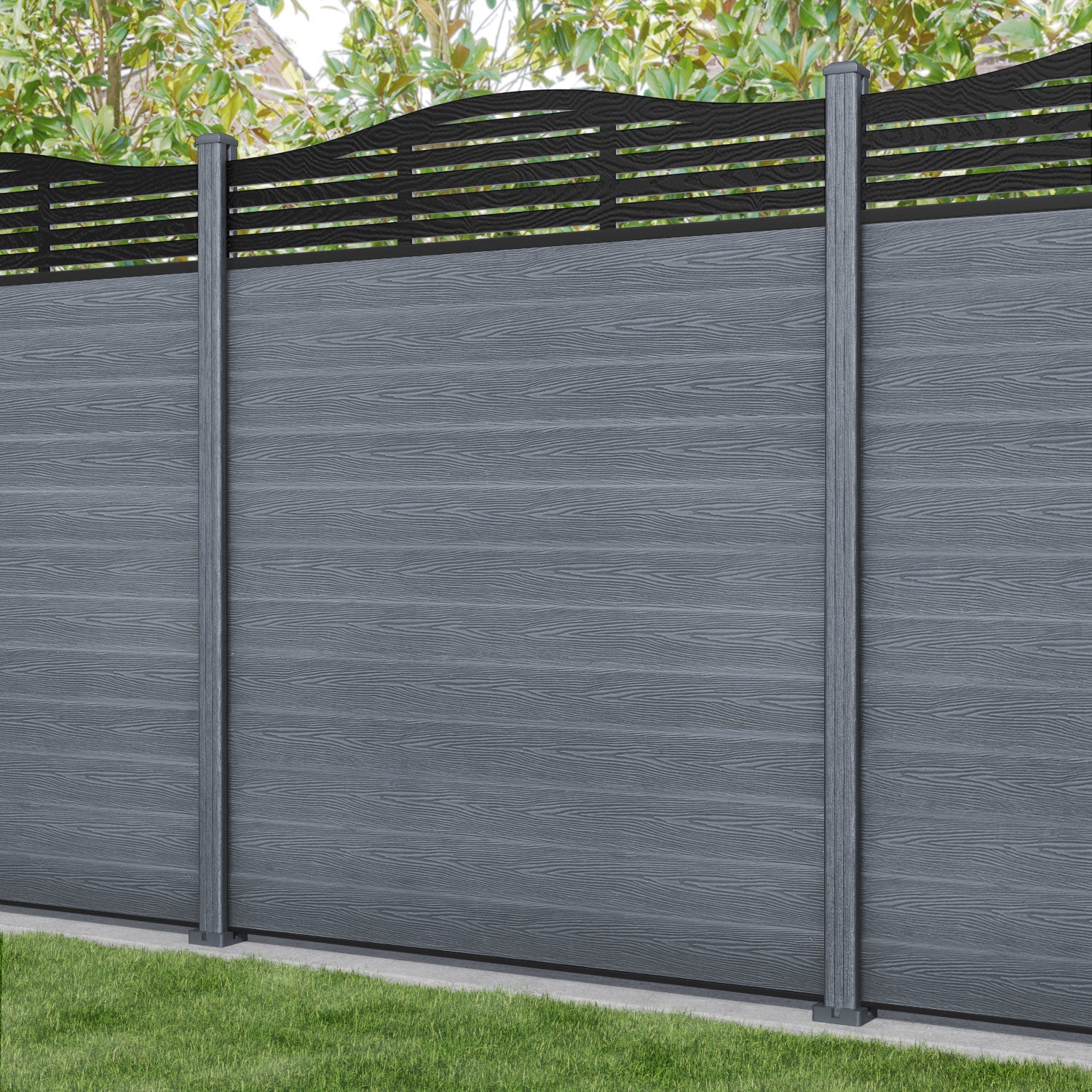 Classic Aspen Curved Top Fence Panel - Anthracite Gray Composite Fencing with Durable Composite Posts | Perfect for Backyard Privacy, Garden Borders & Decorative Outdoor Landscaping