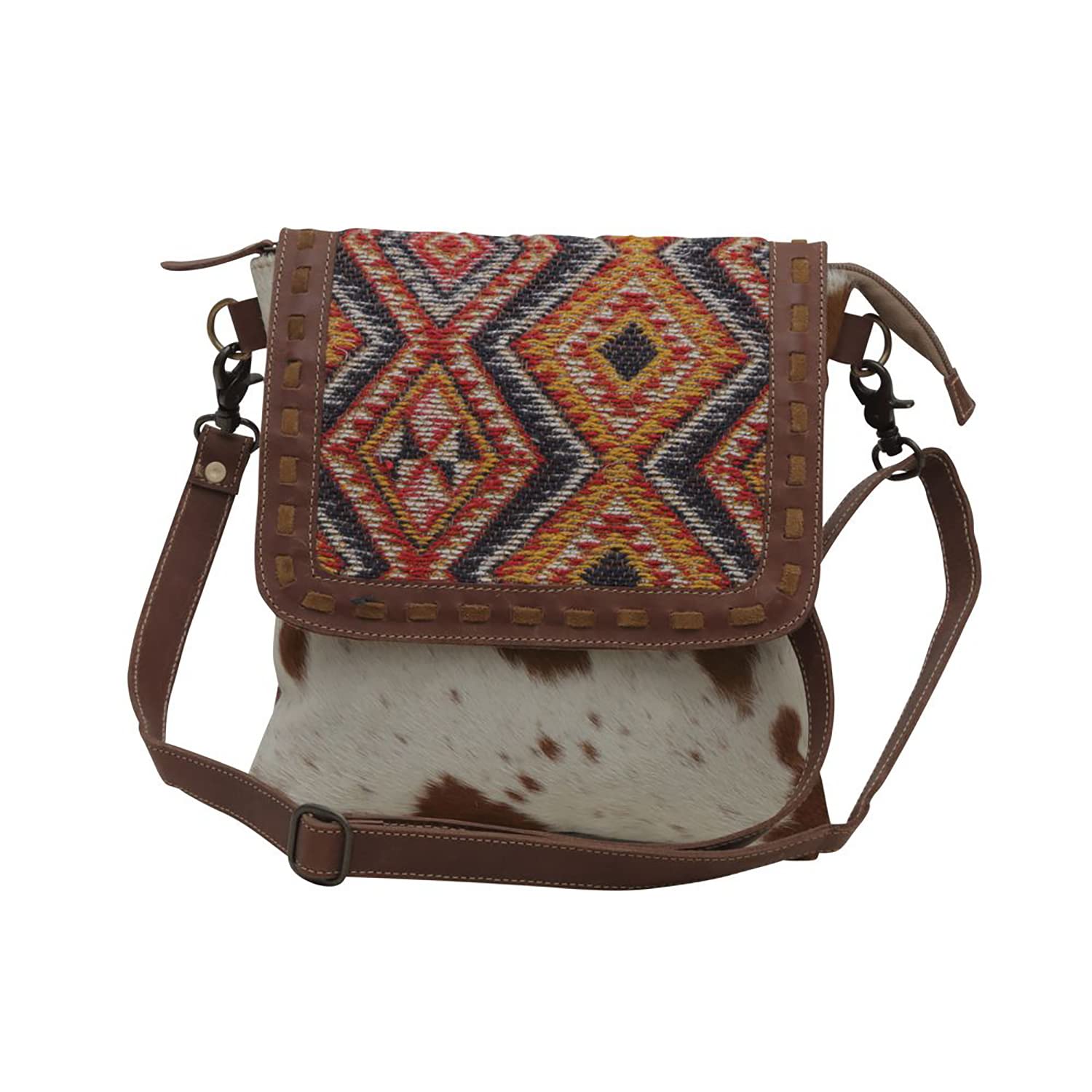 Myra Bag Western Canvas Crossbody Handbag for Women - Upcycled Leather Boho Shoulder Bag in Hazelnut | Perfect for Casual Outings, Music Festivals & Travel Accessories