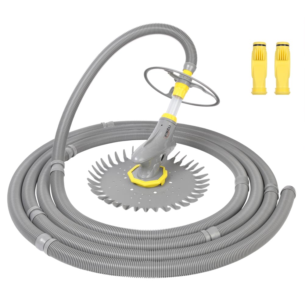 2024 Upgraded VINGLI Automatic Pool Vacuum Cleaner - Grey Swimming Pool Sweeper for Inground & Above Ground Pools | Efficient Debris Removal for Leaves, Sand & Dirt