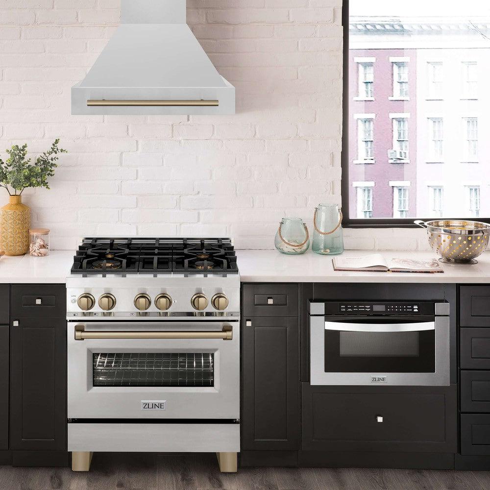 ZLINE Autograph Edition 30 Inch Stainless Steel Range Hood - Professional Kitchen Vent Hood with Stainless Steel Shell & Accent Handle (Model 8654STZ 30) - Perfect for Modern Kitchens, Restaurants & Open Concept Homes