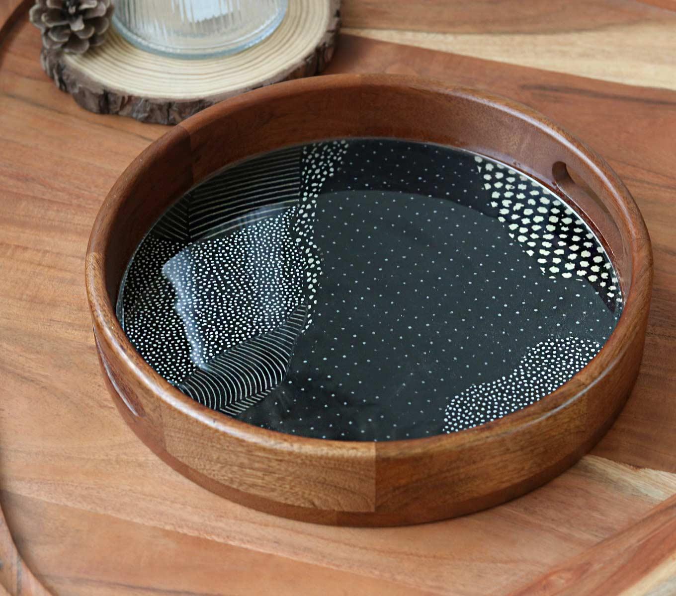Round Serving Tray - Elegant Wooden Circular Tray for Coffee, Breakfast, or Decor - Perfect for Dining, Entertaining, and Home Decor