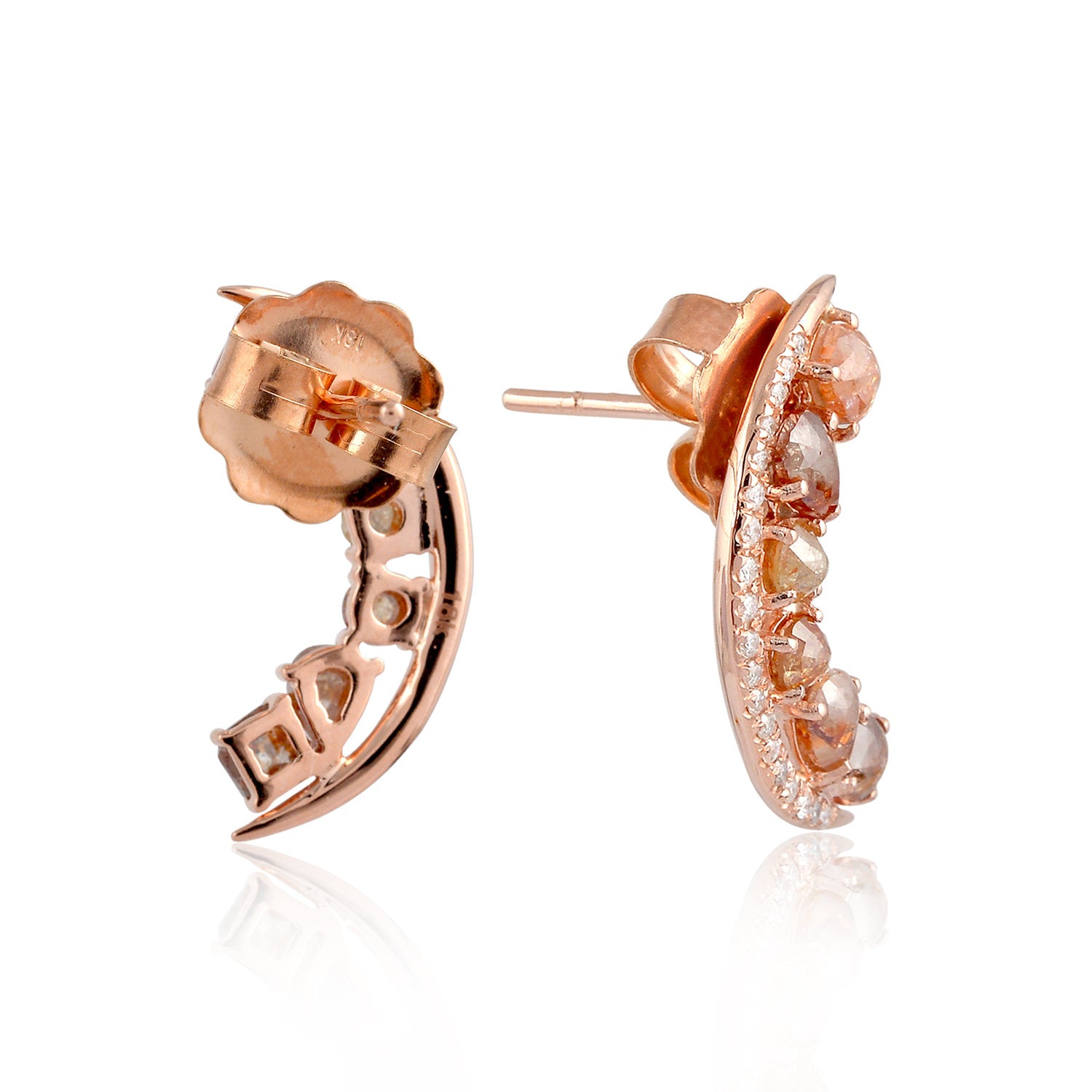 18K Rose Gold Ice Diamond Crescent Moon Stud Earrings - Elegant & Dainty Jewelry Gift for Women, Perfect for Weddings, Parties & Everyday Wear