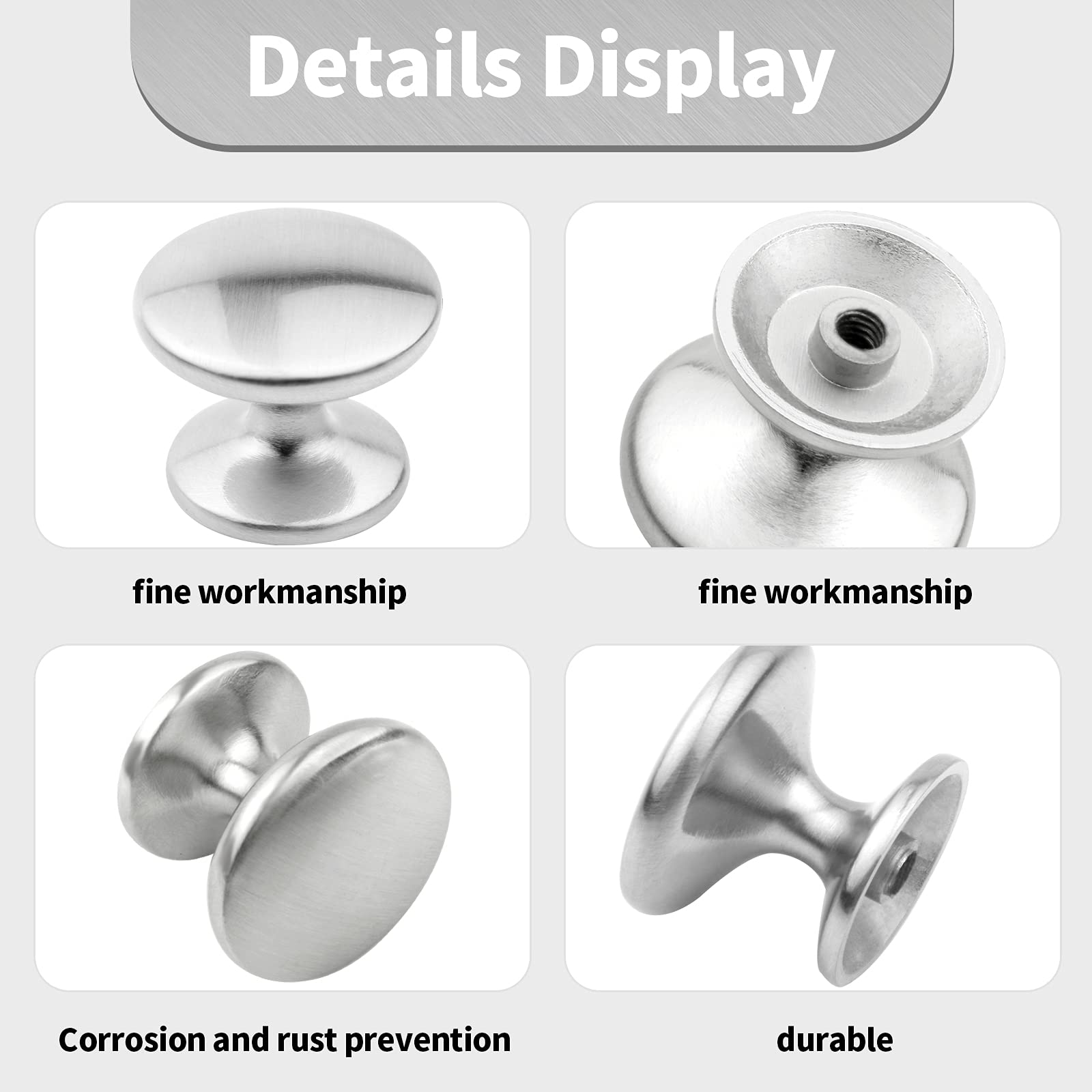 10 Pack Brushed Nickel Cabinet Knobs - Kitchen Drawer Pulls & Dresser Handles with Screws - Durable Zinc Alloy Hardware for Home, Office & DIY Projects