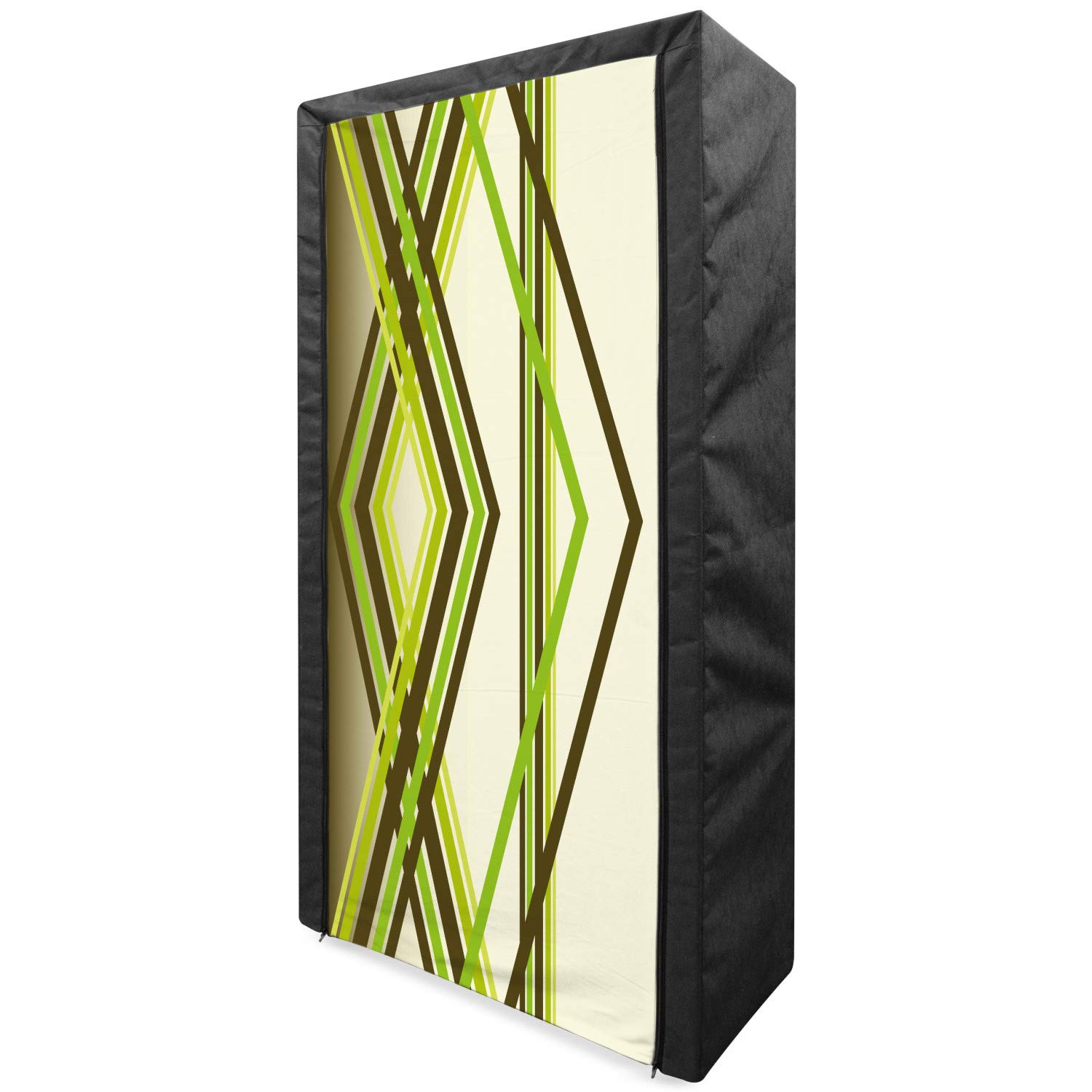 Ambesonne Abstract Geometric Diamond Pattern Fabric Wardrobe - Portable Clothing Organizer with Shelves, 33.5 Inch Storage Closet in Lime Green & Army Green | Perfect for Small Spaces, Dorm Rooms, and Bedroom Organization