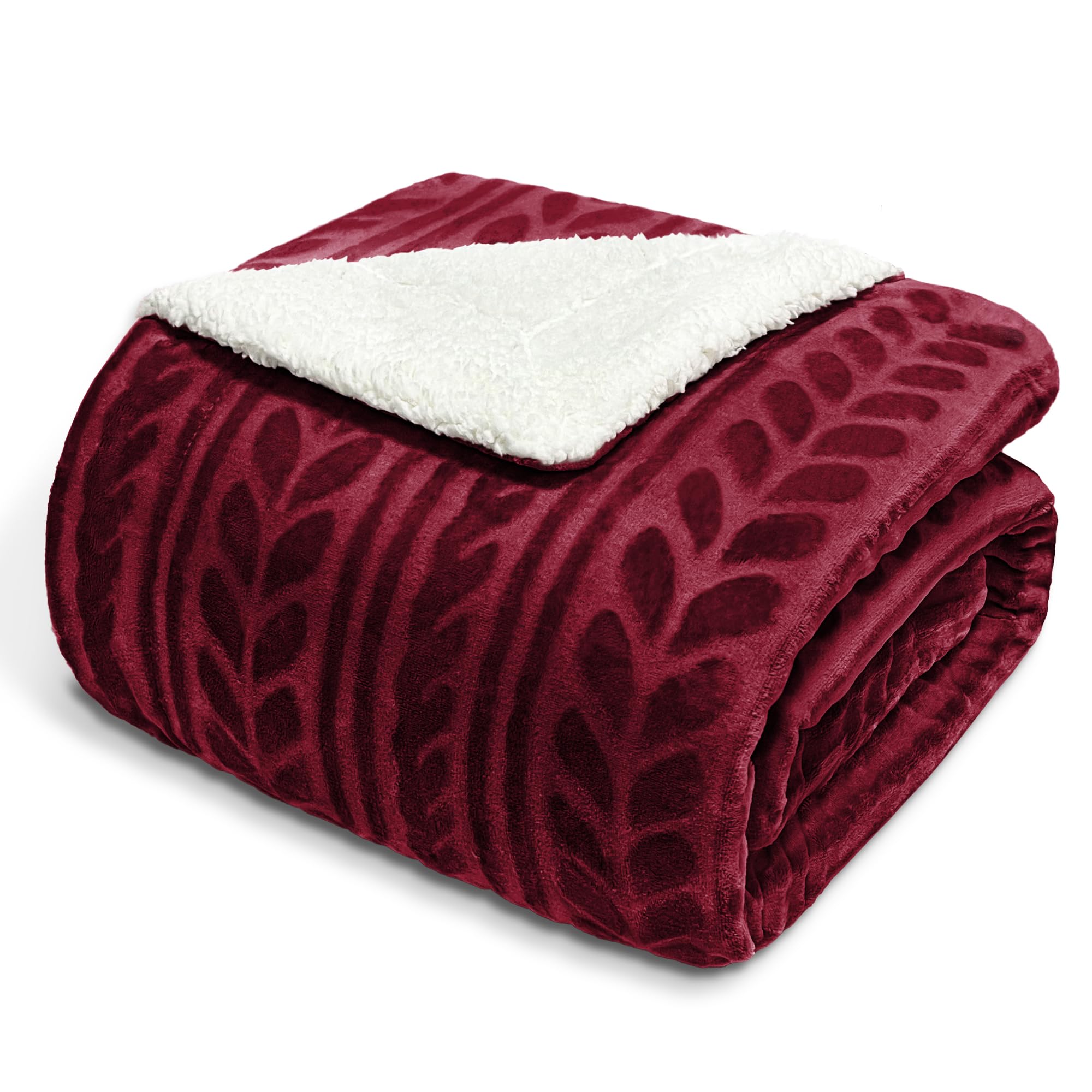 King Size Sherpa Fleece & Reversible Velvet Bed Blanket - Extra Warm 90x104 Inch Throw for Bed, Couch & Sofa in Deep Red | Perfect for Winter Nights, Cozy Movie Time & Guest Room Comfort