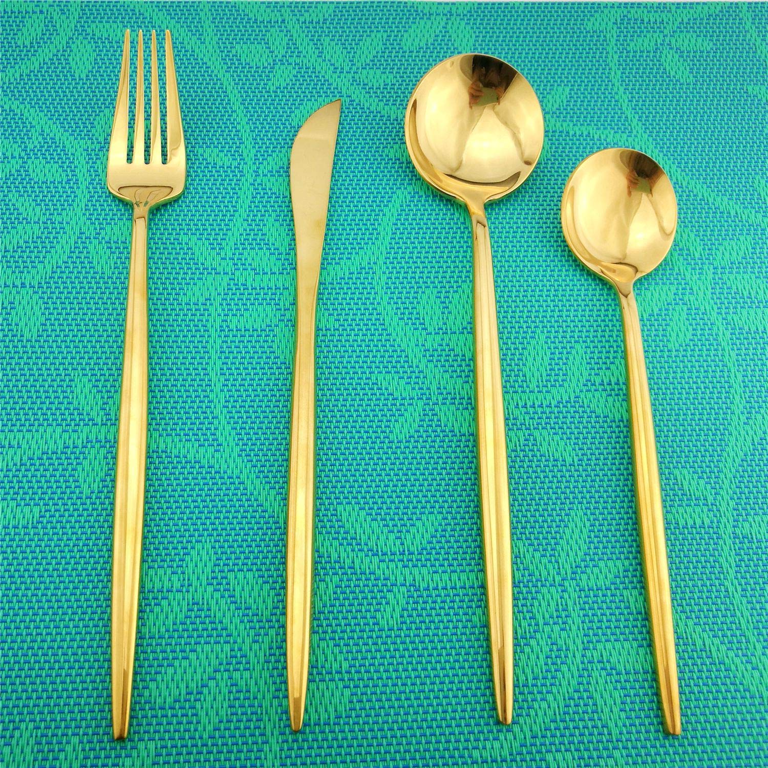 4-Piece Gold Stainless Steel Flatware Set - Knife, Fork, Spoon - Rust-Resistant & Dishwasher Safe - Elegant Dinnerware for Home, Restaurant, or Gift Giving - Perfect for Everyday Dining, Parties, and Special Occasions