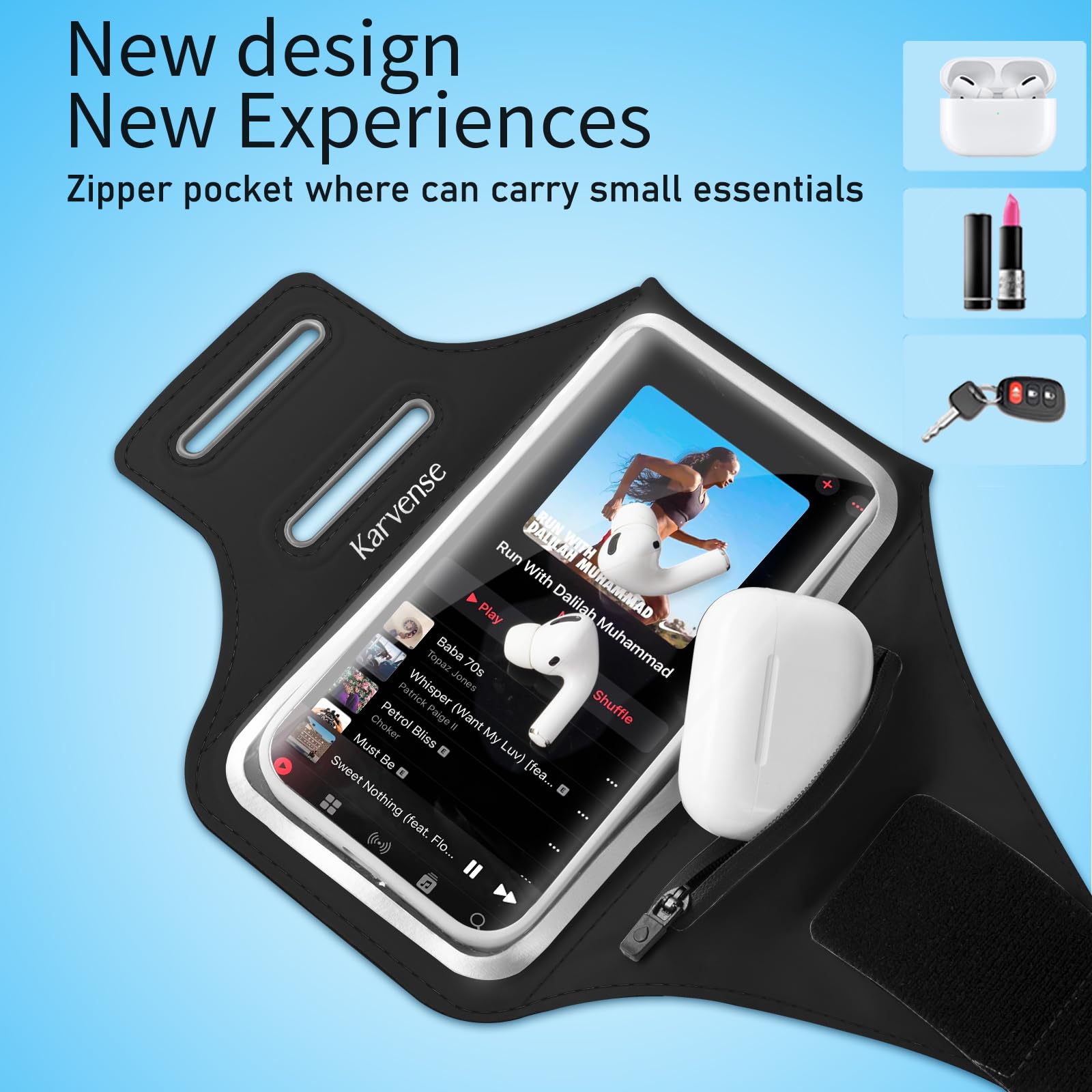 Karvense Running Phone Armband - Adjustable Fitness Arm Strap for iPhone 15/14/13/12/11/XR & Samsung Galaxy (Up to 6.2