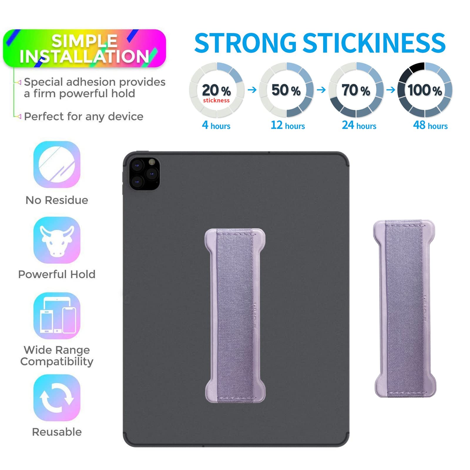 Universal Tablet Hand Holder Strap - Ergonomic Grip for iPad, Kindle & Mini Tablets (Purple) | Perfect for Reading, Gaming & Watching Videos Hands-Free