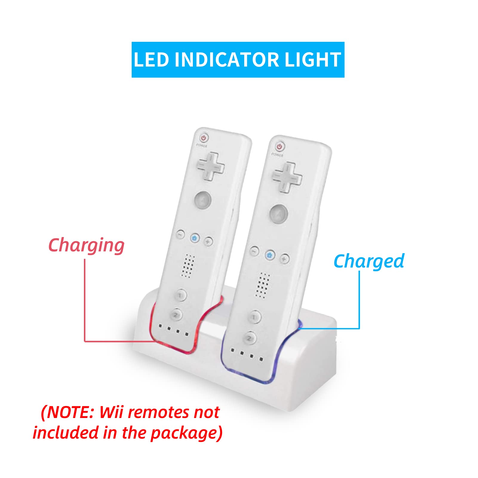 Yunseity Wii Remote Battery Charger - Dual Charging Station for Wii & Wii U Controllers with 2x 2800mAh Rechargeable Batteries (White) | Perfect for Gaming Sessions & Family Entertainment