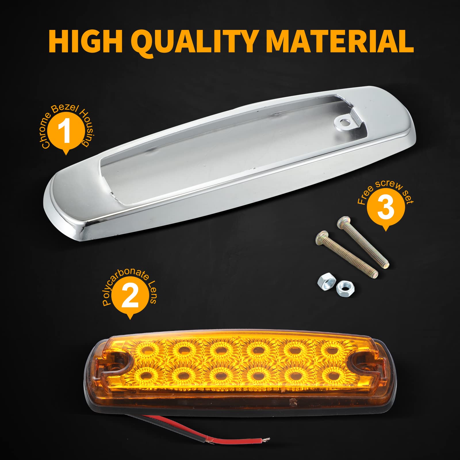30 Pcs Amber LED Side Marker Clearance Lights - 6.4 Inch Truck Trailer Lights with 12 Diodes - Waterproof Turn Signal Indicators for Pickup, Tractor, Van, RV & Camper - Perfect for Night Driving & Road Safety