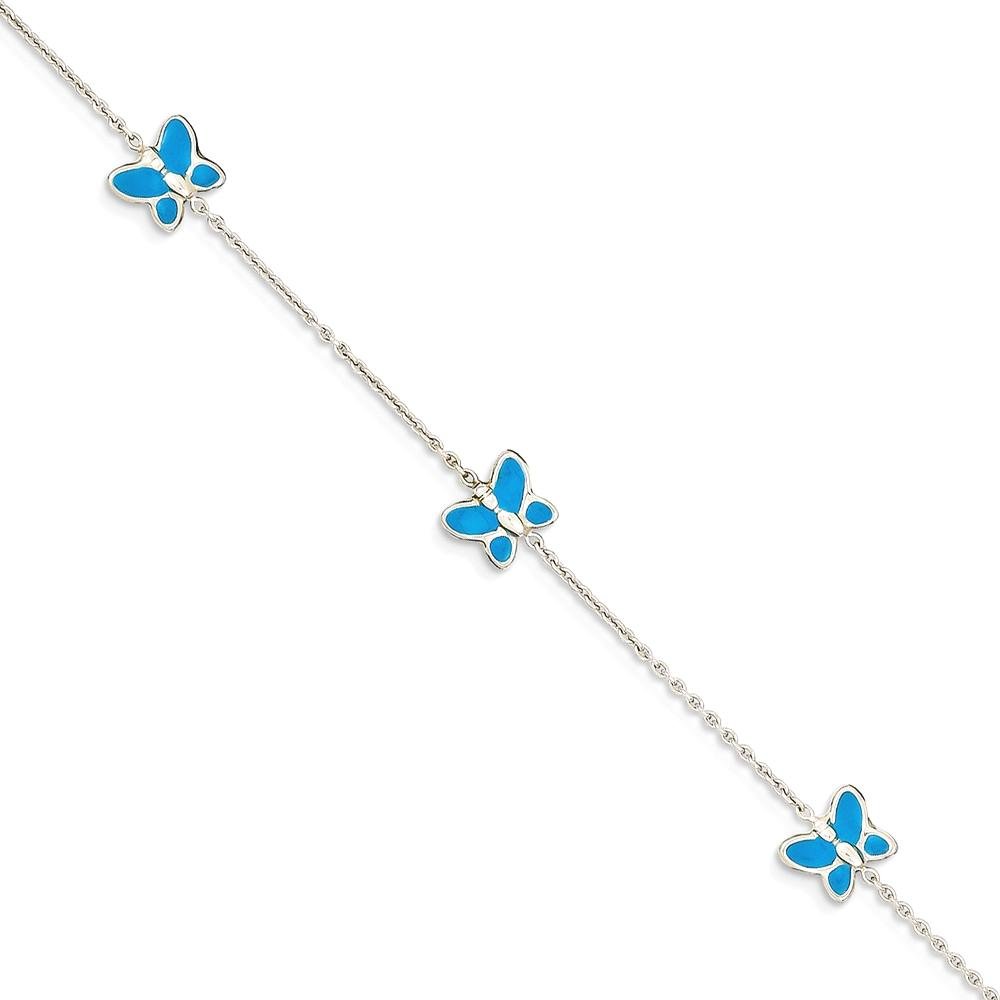 14K Solid White Gold Blue Butterfly Wings Anklet - Adjustable Ankle Bracelet for Women | Elegant Summer Jewelry, Boho Fashion Accessory | Perfect for Beach Vacations, Music Festivals & Romantic Getaways | Great Gift for Her