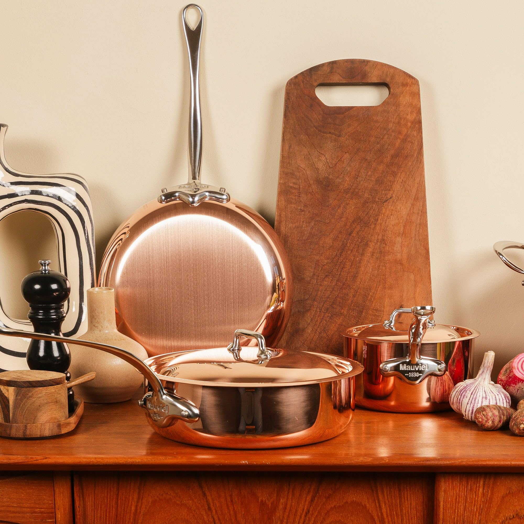Premium Mauviel M'Heritage 150S 1.5mm Copper & Stainless Steel Saute Pan with Cast Handle - 3.5 Quart French Cookware for Professional Chefs & Home Cooking - Perfect for Searing, Sauteing & Deglazing