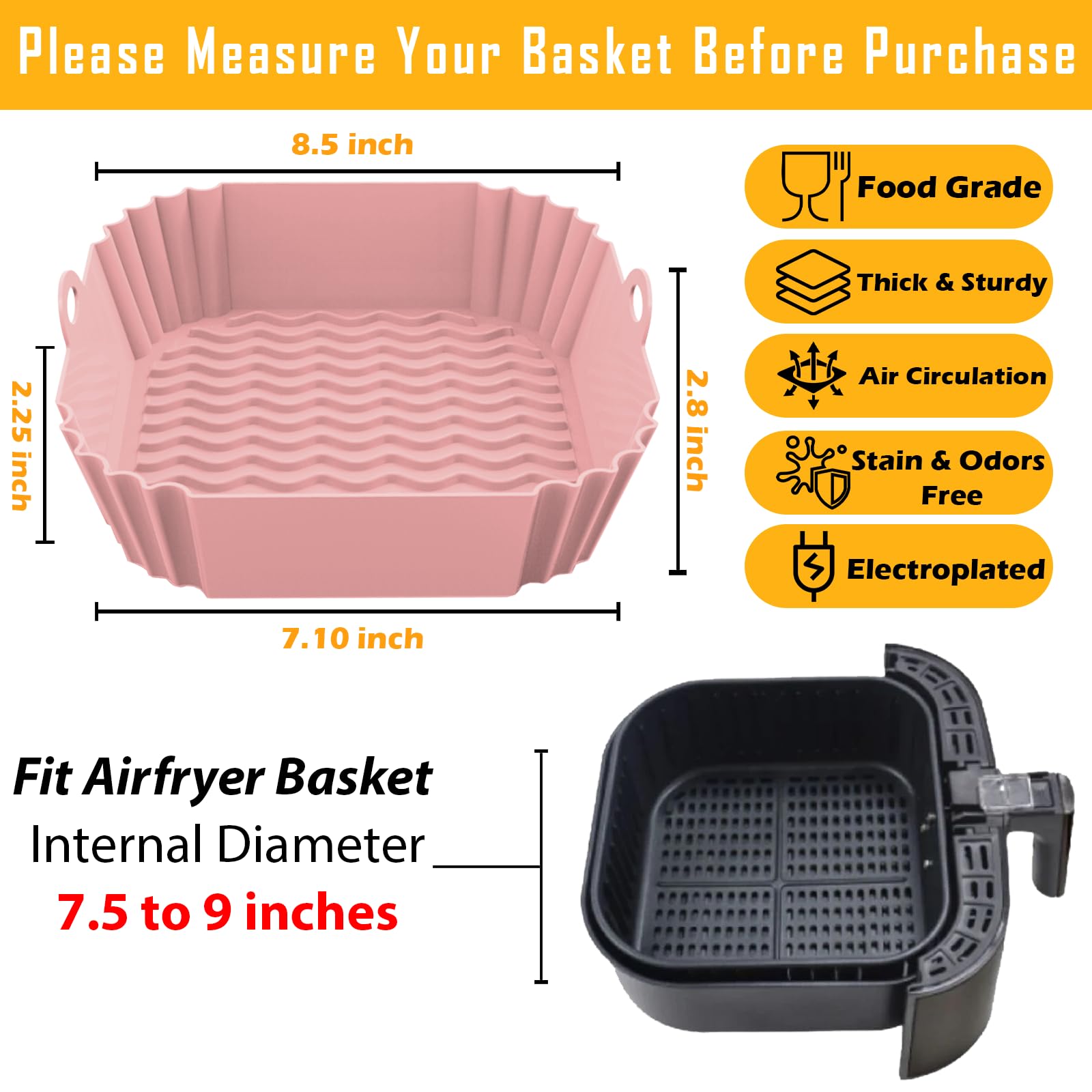 Non-Stick Silicone Air Fryer Liners - Reusable 8.5
