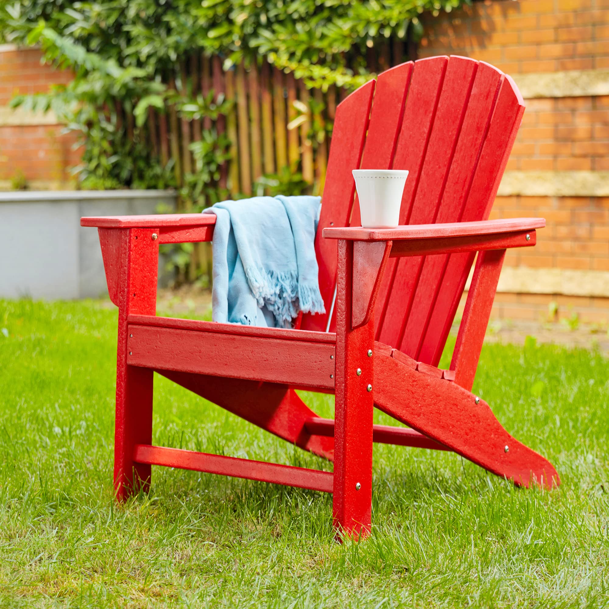 Premium Red Adirondack Chair for Outdoor Relaxation - Glitzhome JK89002R Sturdy Patio, Garden & Lawn Furniture - Perfect for Backyard Lounging, Poolside & Porch Sitting