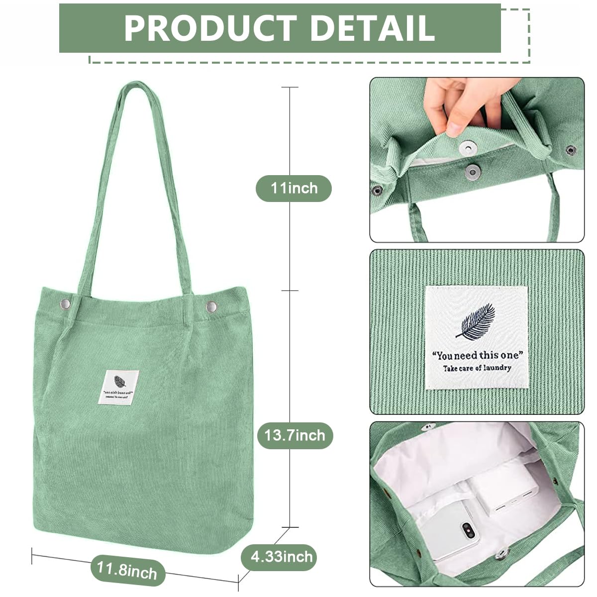 PALAY® Women's Corduroy Tote Bag - Large Capacity Shoulder Bag with Inner Pocket for School, Work, Shopping & Travel | Durable Casual Handbag for Daily Use, Grocery Trips & Office Commute